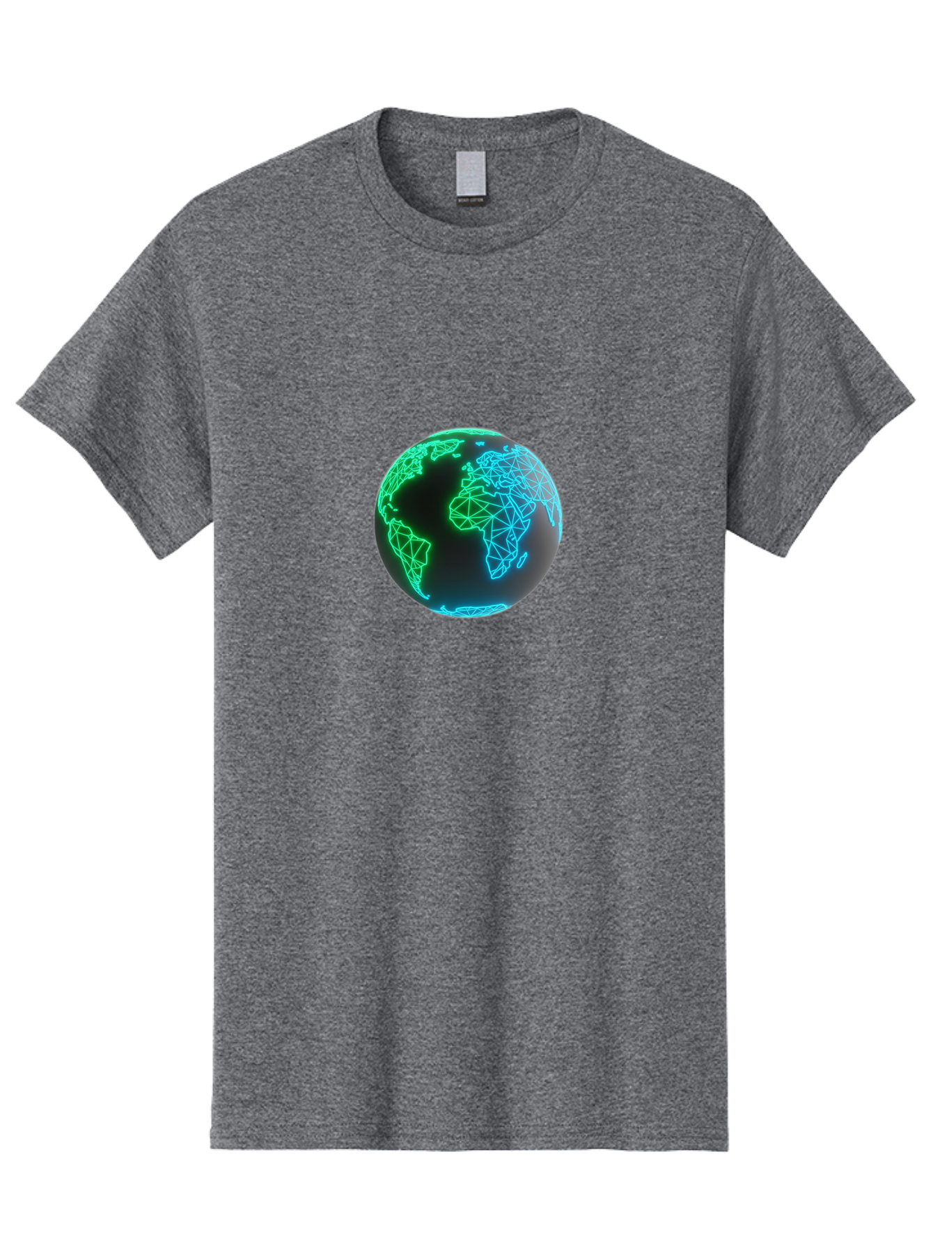Globe-10 Men'S Graphic Tee, 100% Cotton, Comfortable Casual Summer Wear, Machine Washable, Globe, World Map, Digital Art, Neon Lights, Blue And Green Hues, Futuristic Design, Network Connections, Global Unity, 3D Rendering Baa739