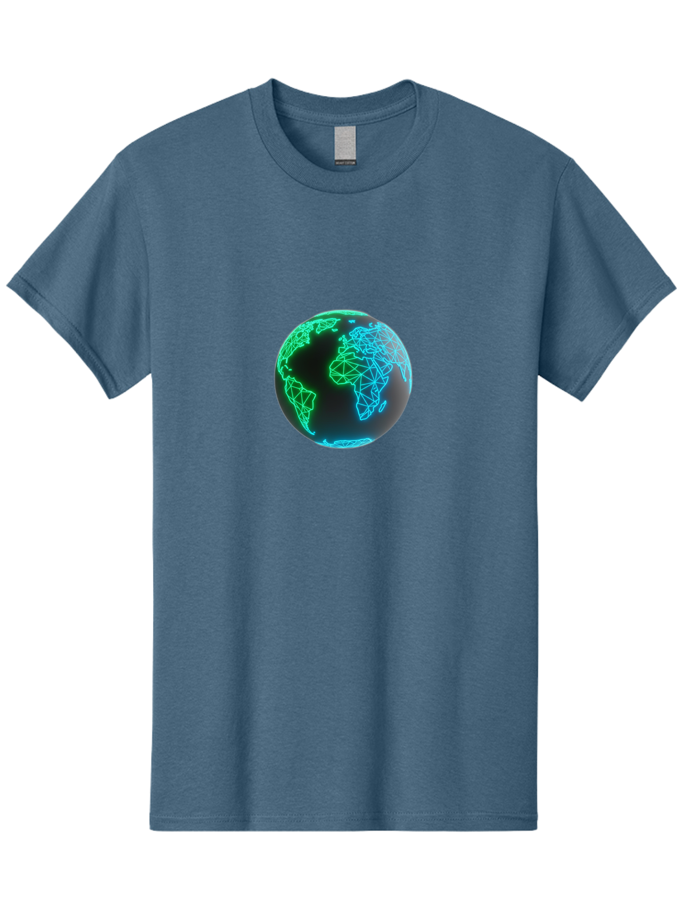 Globe-10 Men'S Graphic Tee, 100% Cotton, Comfortable Casual Summer Wear, Machine Washable, Globe, World Map, Digital Art, Neon Lights, Blue And Green Hues, Futuristic Design, Network Connections, Global Unity, 3D Rendering Baa739