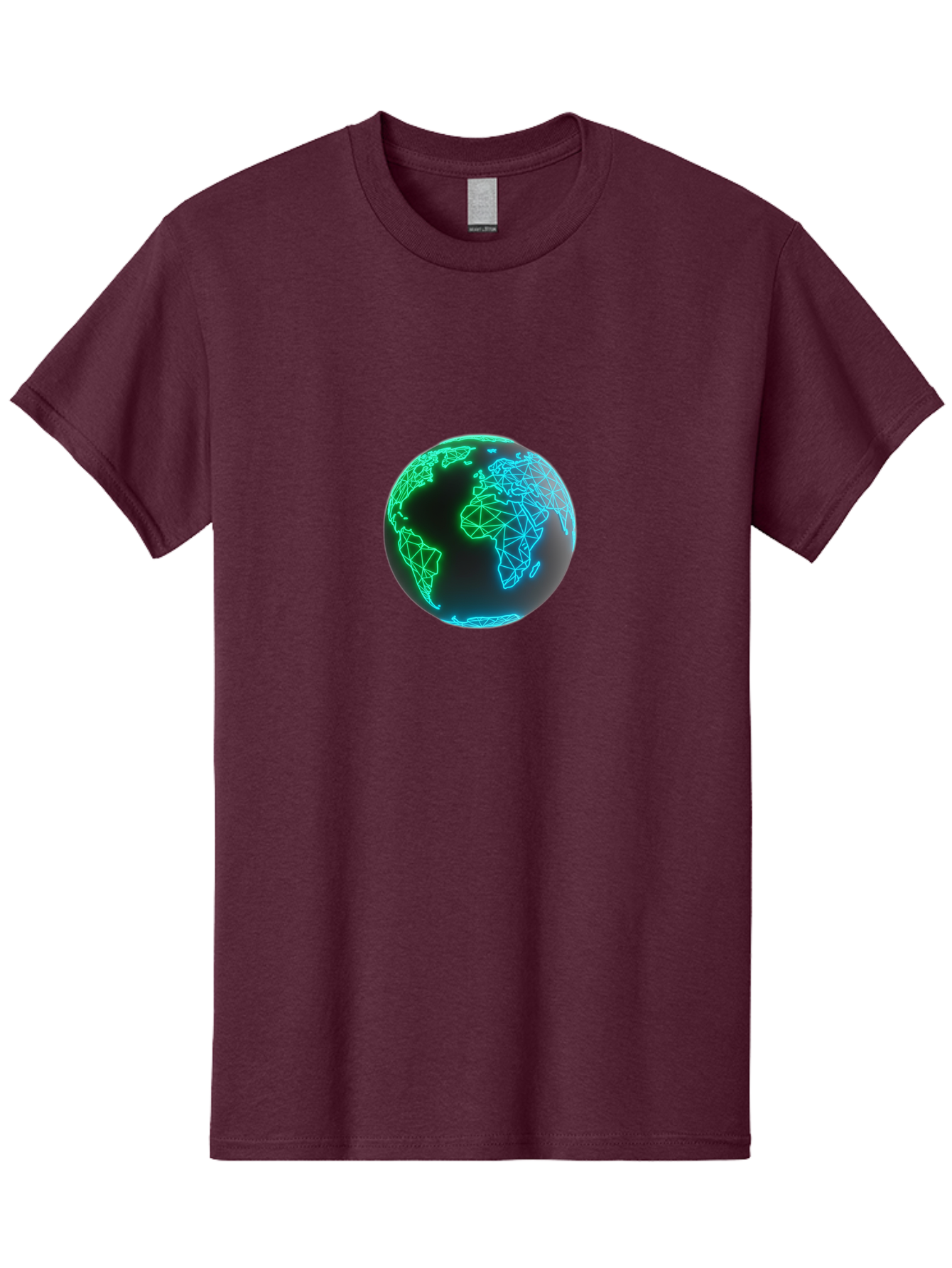 Globe-10 Men'S Graphic Tee, 100% Cotton, Comfortable Casual Summer Wear, Machine Washable, Globe, World Map, Digital Art, Neon Lights, Blue And Green Hues, Futuristic Design, Network Connections, Global Unity, 3D Rendering Baa739
