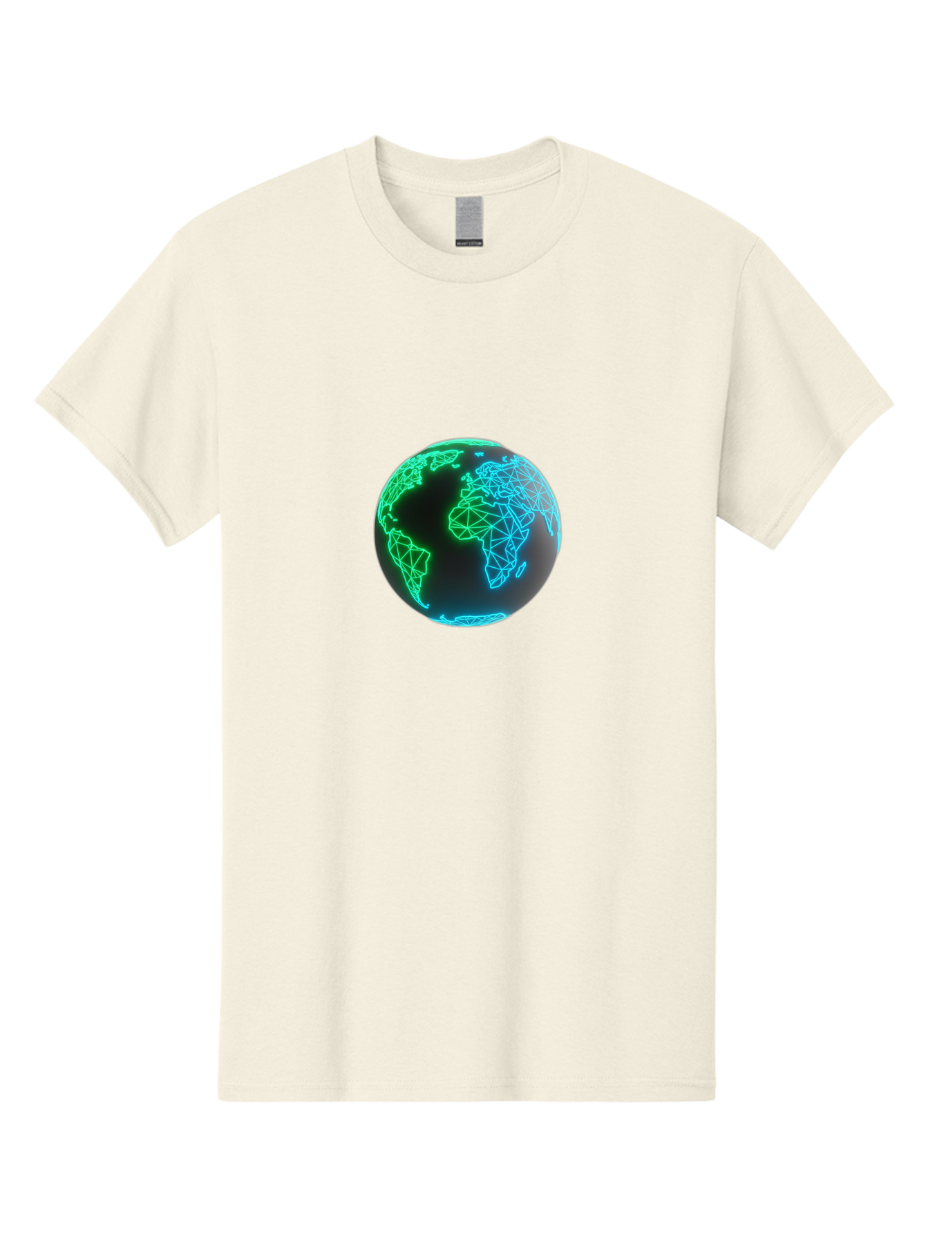 Globe-10 Men'S Graphic Tee, 100% Cotton, Comfortable Casual Summer Wear, Machine Washable, Globe, World Map, Digital Art, Neon Lights, Blue And Green Hues, Futuristic Design, Network Connections, Global Unity, 3D Rendering Baa739