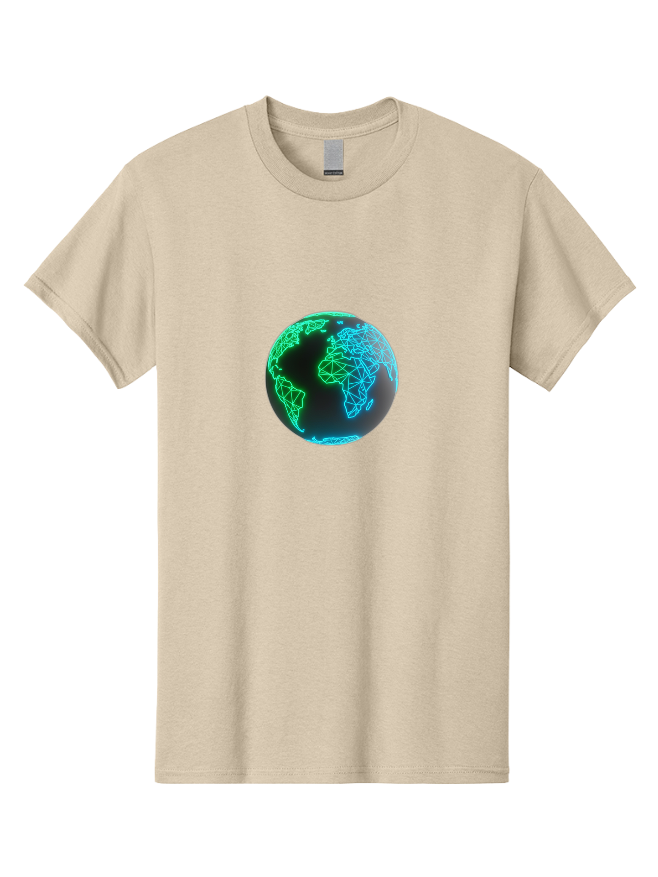 Globe-10 Men'S Graphic Tee, 100% Cotton, Comfortable Casual Summer Wear, Machine Washable, Globe, World Map, Digital Art, Neon Lights, Blue And Green Hues, Futuristic Design, Network Connections, Global Unity, 3D Rendering Baa739