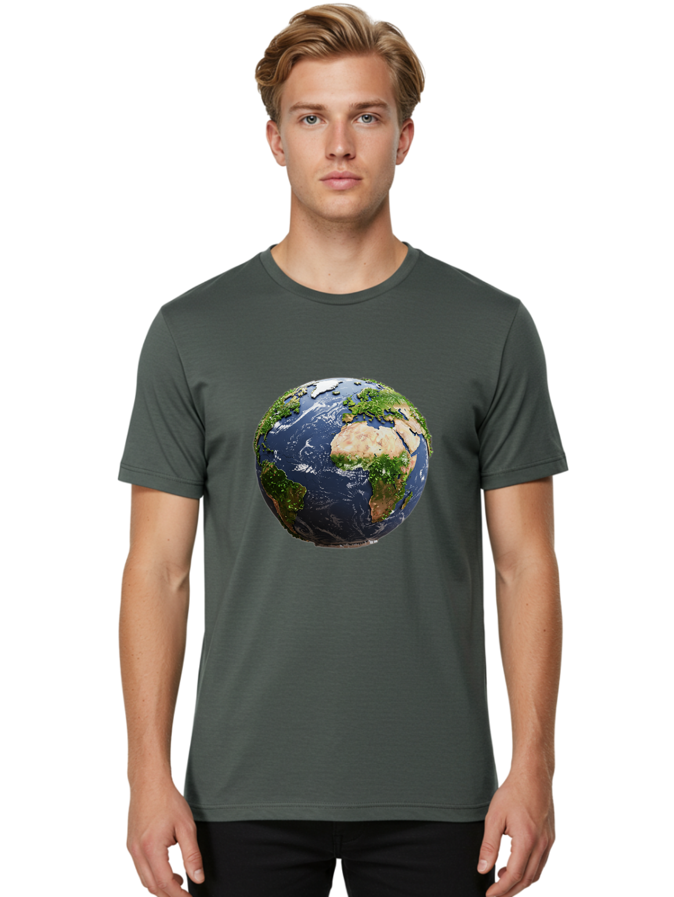 Globe-12 Men'S Graphic Tee, 100% Cotton, Comfortable Casual Summer Wear, Machine Washable, Globe Showing Africa, Europe, And Atlantic Ocean, Global View, Planet Earth, Continents, Oceans, Digital Rendering, 3D Visualization, World Map Baa741