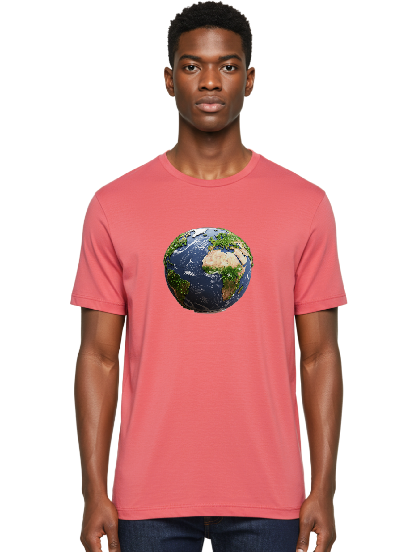 Globe-12 Men'S Graphic Tee, 100% Cotton, Comfortable Casual Summer Wear, Machine Washable, Globe Showing Africa, Europe, And Atlantic Ocean, Global View, Planet Earth, Continents, Oceans, Digital Rendering, 3D Visualization, World Map Baa741