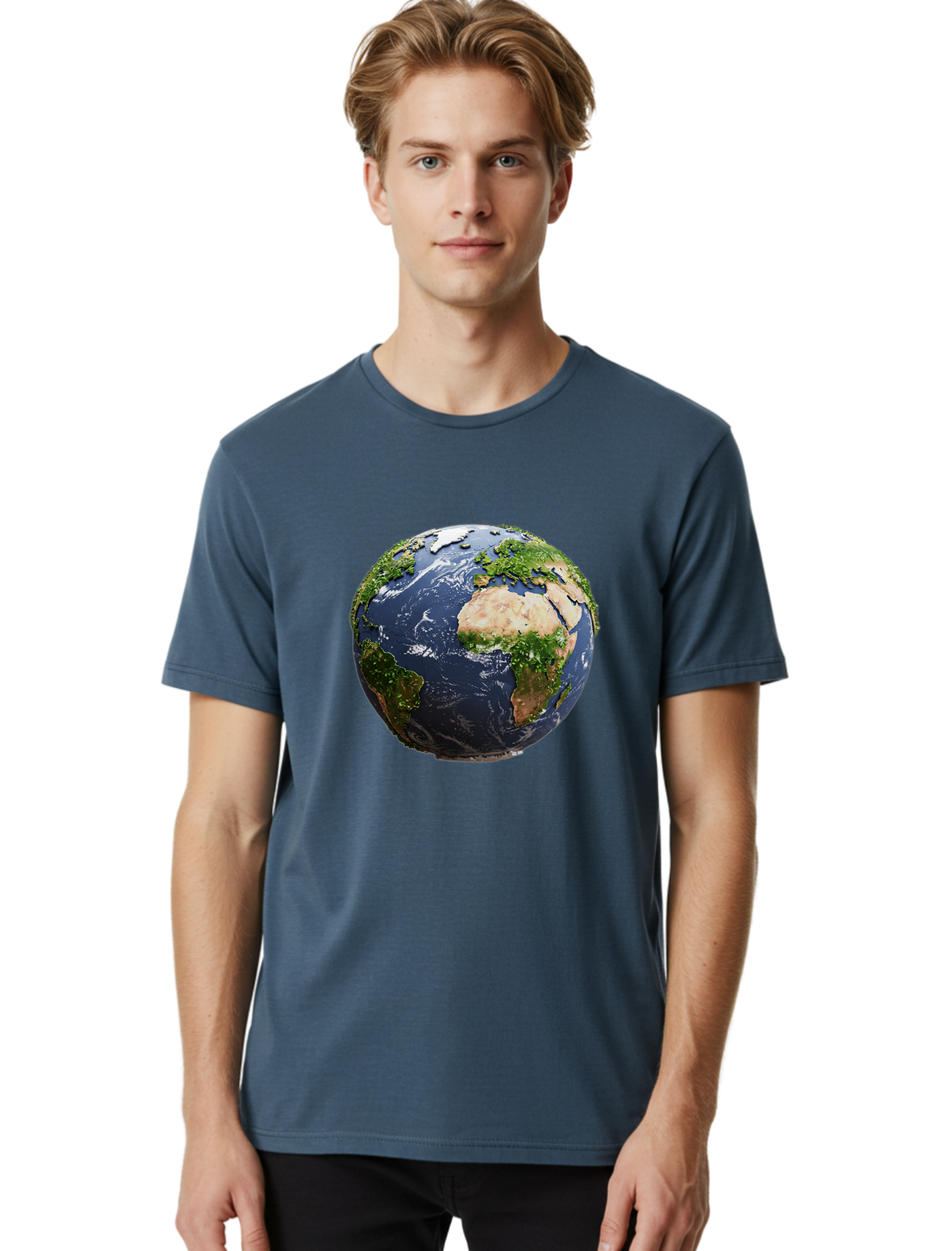 Globe-12 Men'S Graphic Tee, 100% Cotton, Comfortable Casual Summer Wear, Machine Washable, Globe Showing Africa, Europe, And Atlantic Ocean, Global View, Planet Earth, Continents, Oceans, Digital Rendering, 3D Visualization, World Map Baa741
