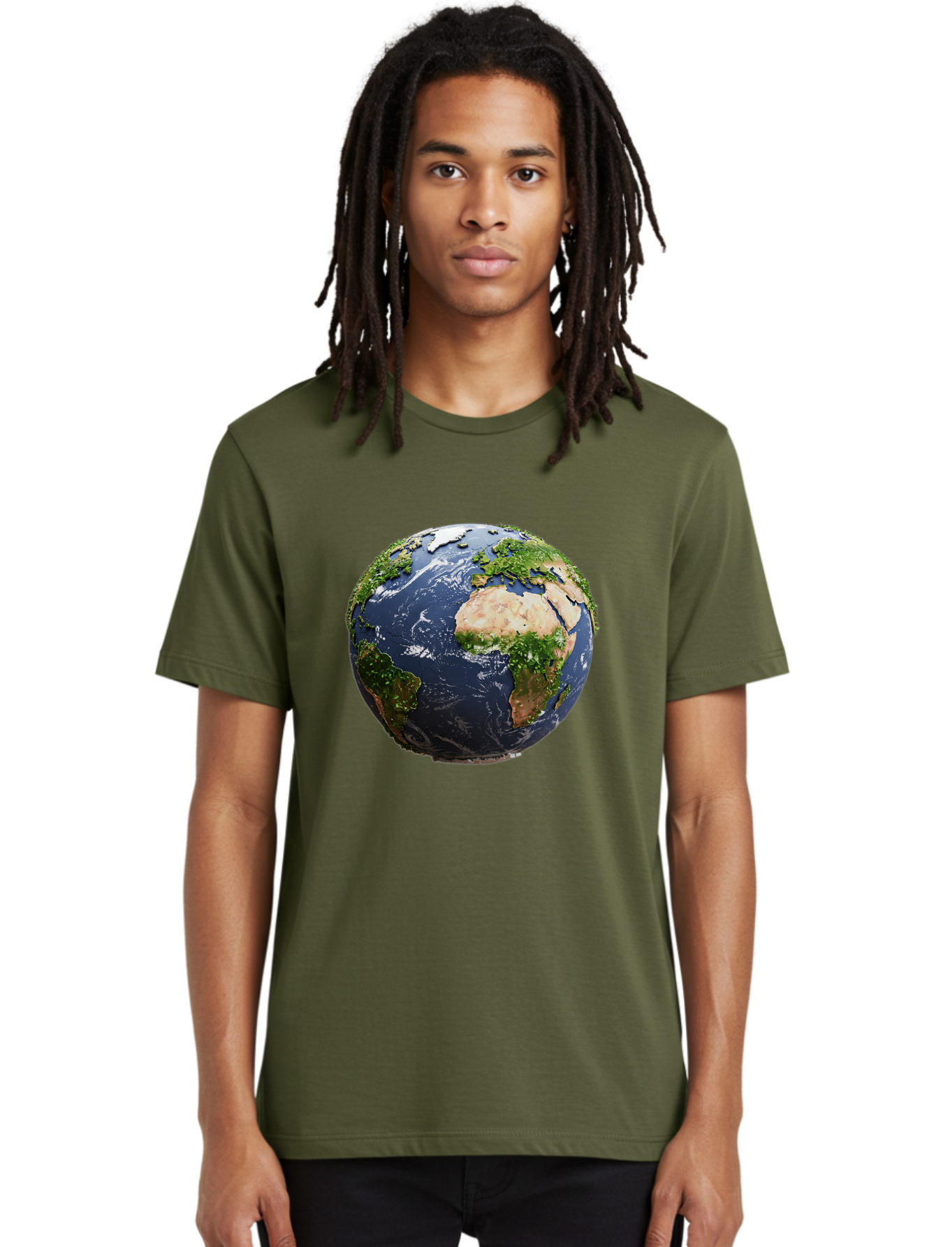 Globe-12 Men'S Graphic Tee, 100% Cotton, Comfortable Casual Summer Wear, Machine Washable, Globe Showing Africa, Europe, And Atlantic Ocean, Global View, Planet Earth, Continents, Oceans, Digital Rendering, 3D Visualization, World Map Baa741