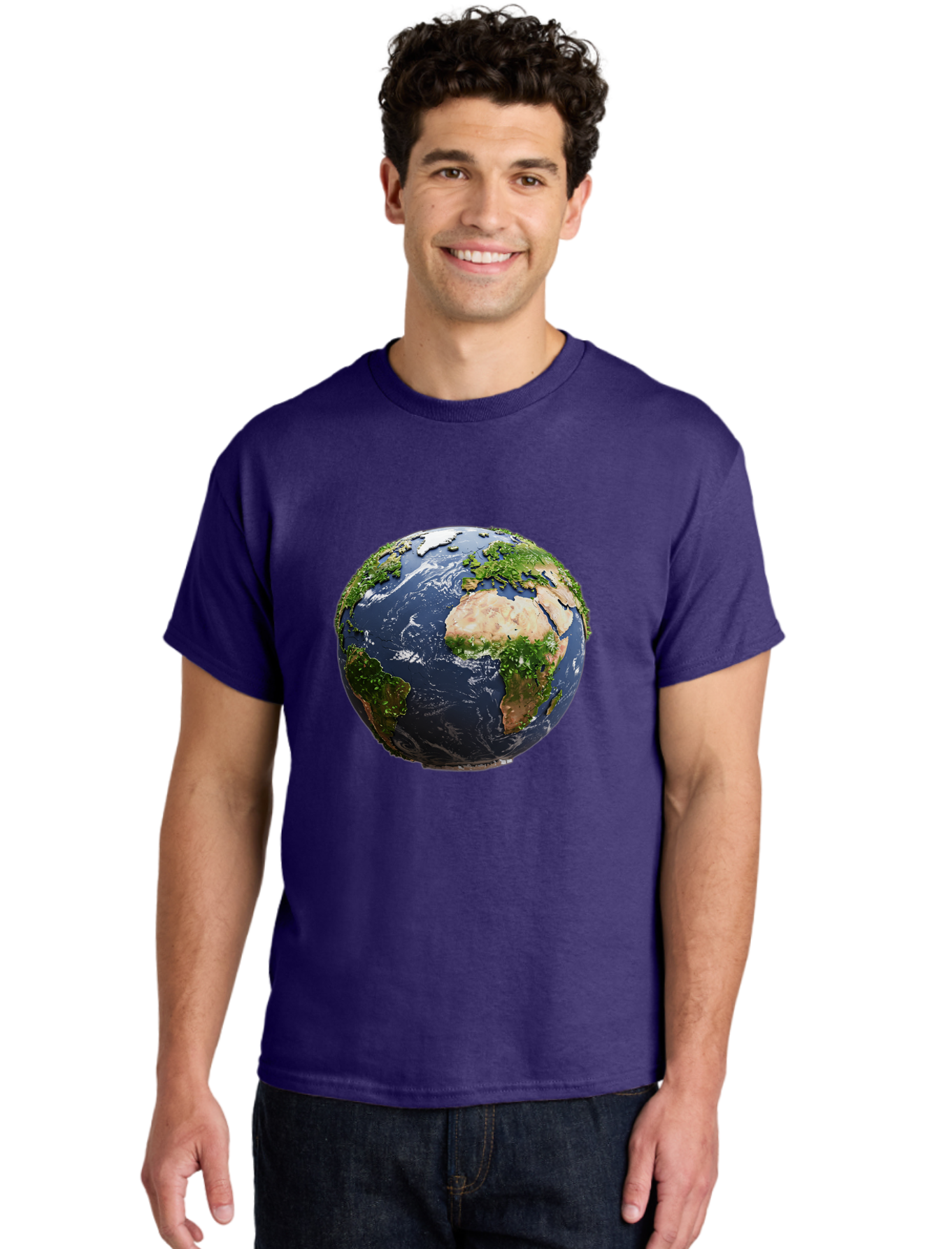 Globe-12 Men'S Graphic Tee, 100% Cotton, Comfortable Casual Summer Wear, Machine Washable, Globe Showing Africa, Europe, And Atlantic Ocean, Global View, Planet Earth, Continents, Oceans, Digital Rendering, 3D Visualization, World Map Baa741
