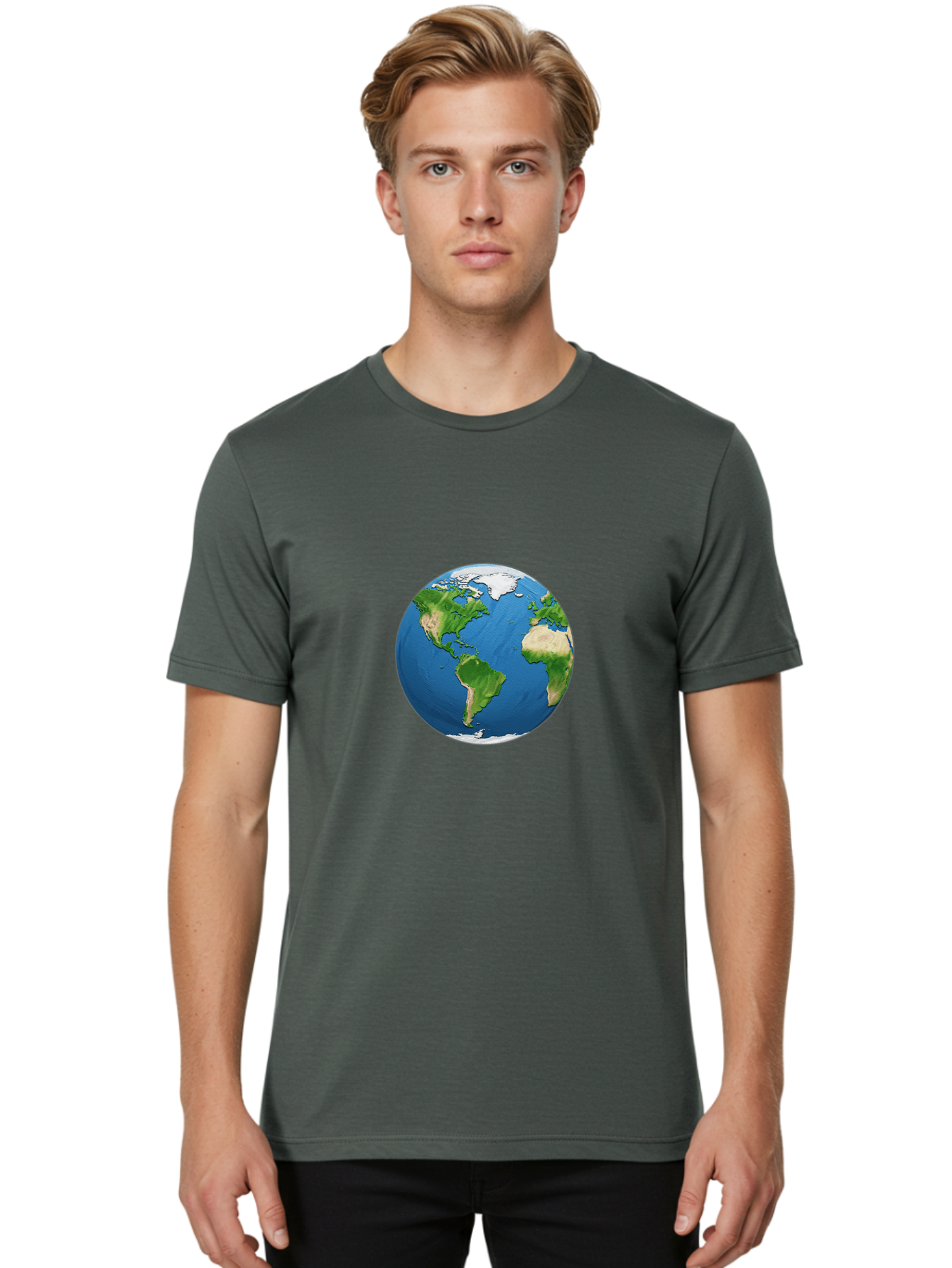 Globe-3 Men'S Graphic Tee, 100% Cotton, Comfortable Casual Summer Wear, Machine Washable, Globe Showing Americas And Africa, Planet Earth, 3D Rendering, Blue Oceans, Green Continents, Natural Resources, Global Unity, Earth From Space Baa743