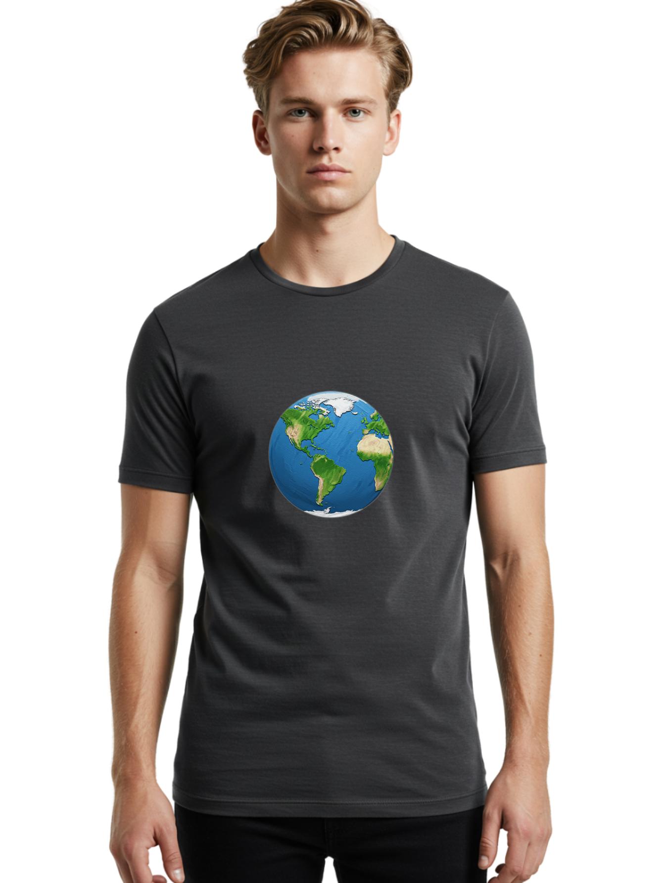 Globe-3 Men'S Graphic Tee, 100% Cotton, Comfortable Casual Summer Wear, Machine Washable, Globe Showing Americas And Africa, Planet Earth, 3D Rendering, Blue Oceans, Green Continents, Natural Resources, Global Unity, Earth From Space Baa743
