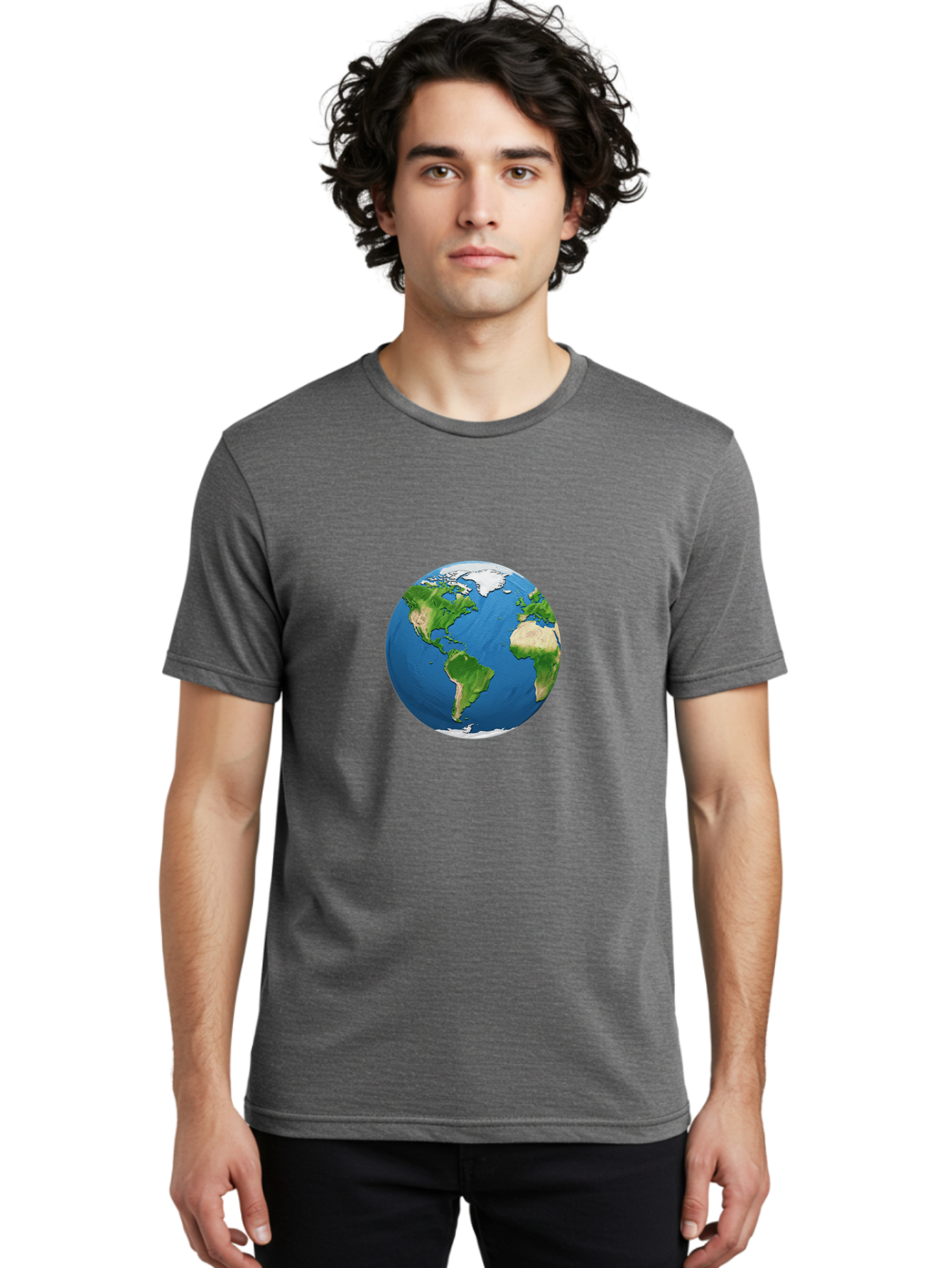 Globe-3 Men'S Graphic Tee, 100% Cotton, Comfortable Casual Summer Wear, Machine Washable, Globe Showing Americas And Africa, Planet Earth, 3D Rendering, Blue Oceans, Green Continents, Natural Resources, Global Unity, Earth From Space Baa743