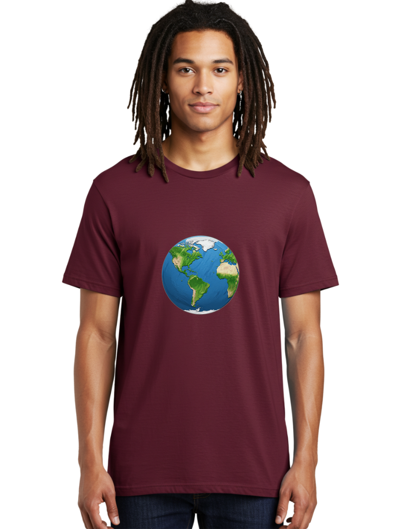 Globe-3 Men'S Graphic Tee, 100% Cotton, Comfortable Casual Summer Wear, Machine Washable, Globe Showing Americas And Africa, Planet Earth, 3D Rendering, Blue Oceans, Green Continents, Natural Resources, Global Unity, Earth From Space Baa743
