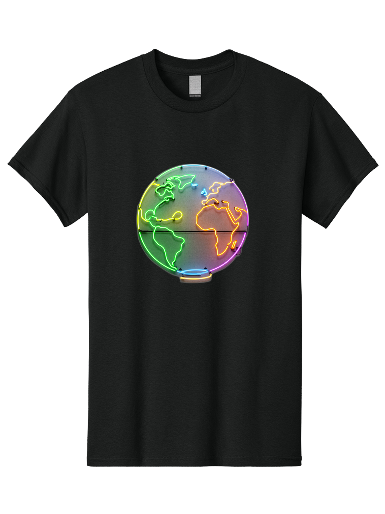 Globe-6 Men'S Graphic Tee, 100% Cotton, Comfortable Casual Summer Wear, Machine Washable, Neon Globe, World Map, Colorful Signage, Led Light Art, Global Navigation, Earth Signage, Colorful Decoration, Neon Lights Baa746