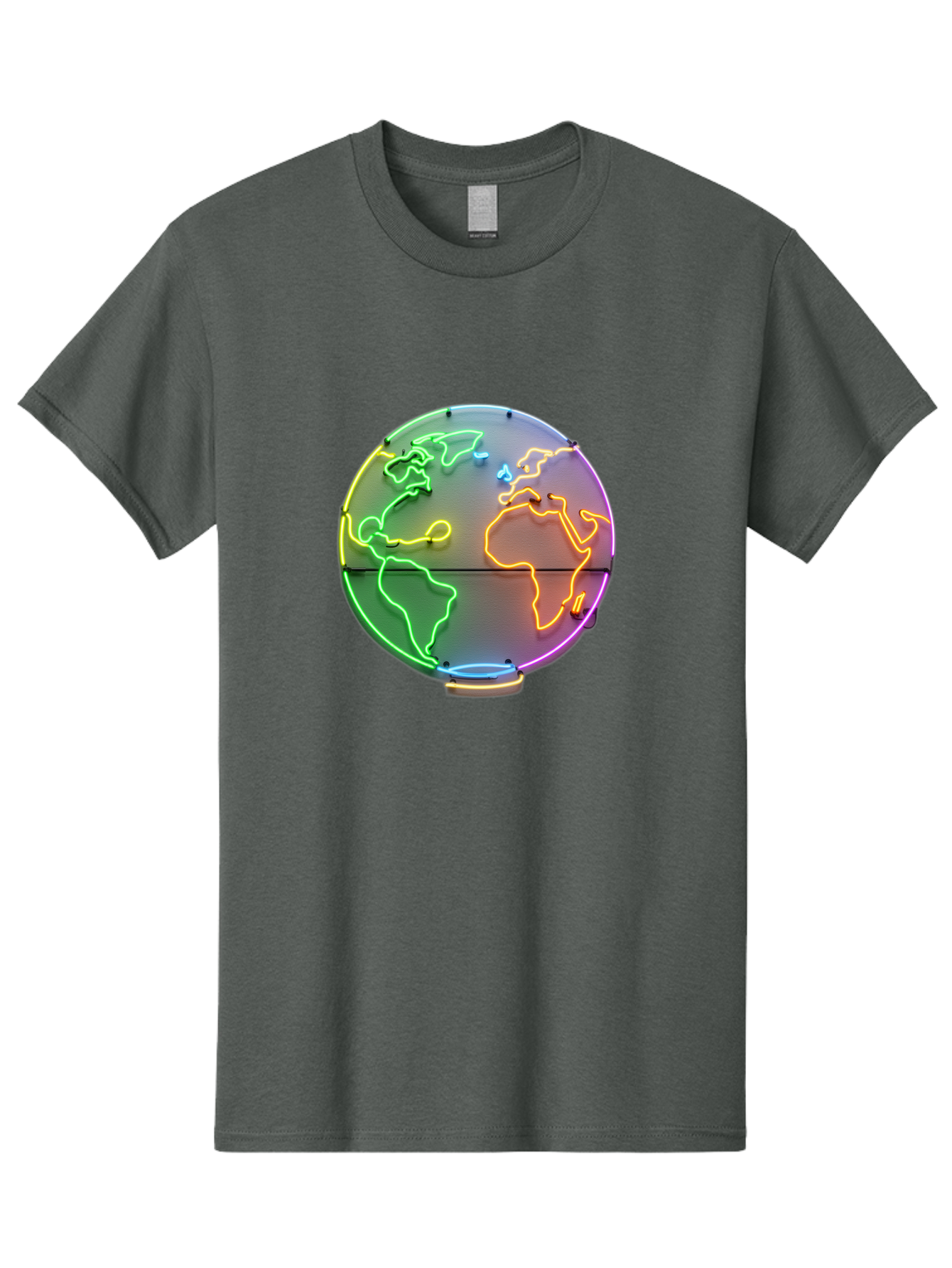 Globe-6 Men'S Graphic Tee, 100% Cotton, Comfortable Casual Summer Wear, Machine Washable, Neon Globe, World Map, Colorful Signage, Led Light Art, Global Navigation, Earth Signage, Colorful Decoration, Neon Lights Baa746