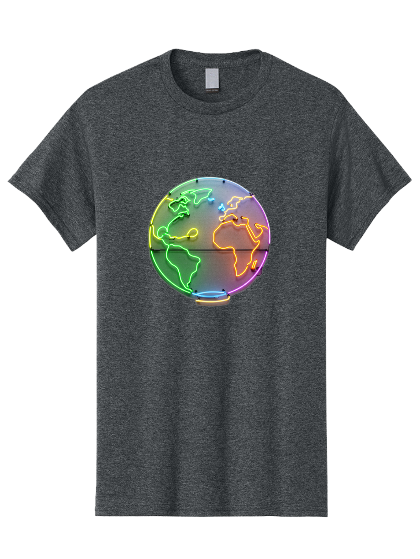 Globe-6 Men'S Graphic Tee, 100% Cotton, Comfortable Casual Summer Wear, Machine Washable, Neon Globe, World Map, Colorful Signage, Led Light Art, Global Navigation, Earth Signage, Colorful Decoration, Neon Lights Baa746