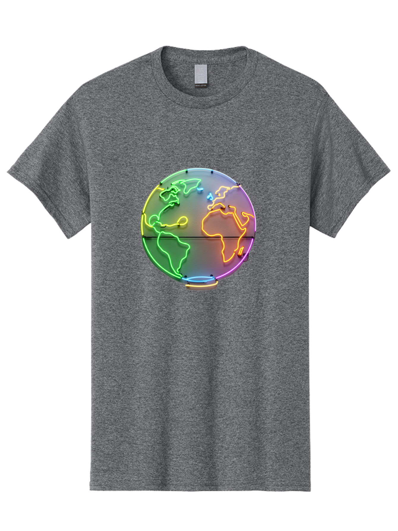 Globe-6 Men'S Graphic Tee, 100% Cotton, Comfortable Casual Summer Wear, Machine Washable, Neon Globe, World Map, Colorful Signage, Led Light Art, Global Navigation, Earth Signage, Colorful Decoration, Neon Lights Baa746