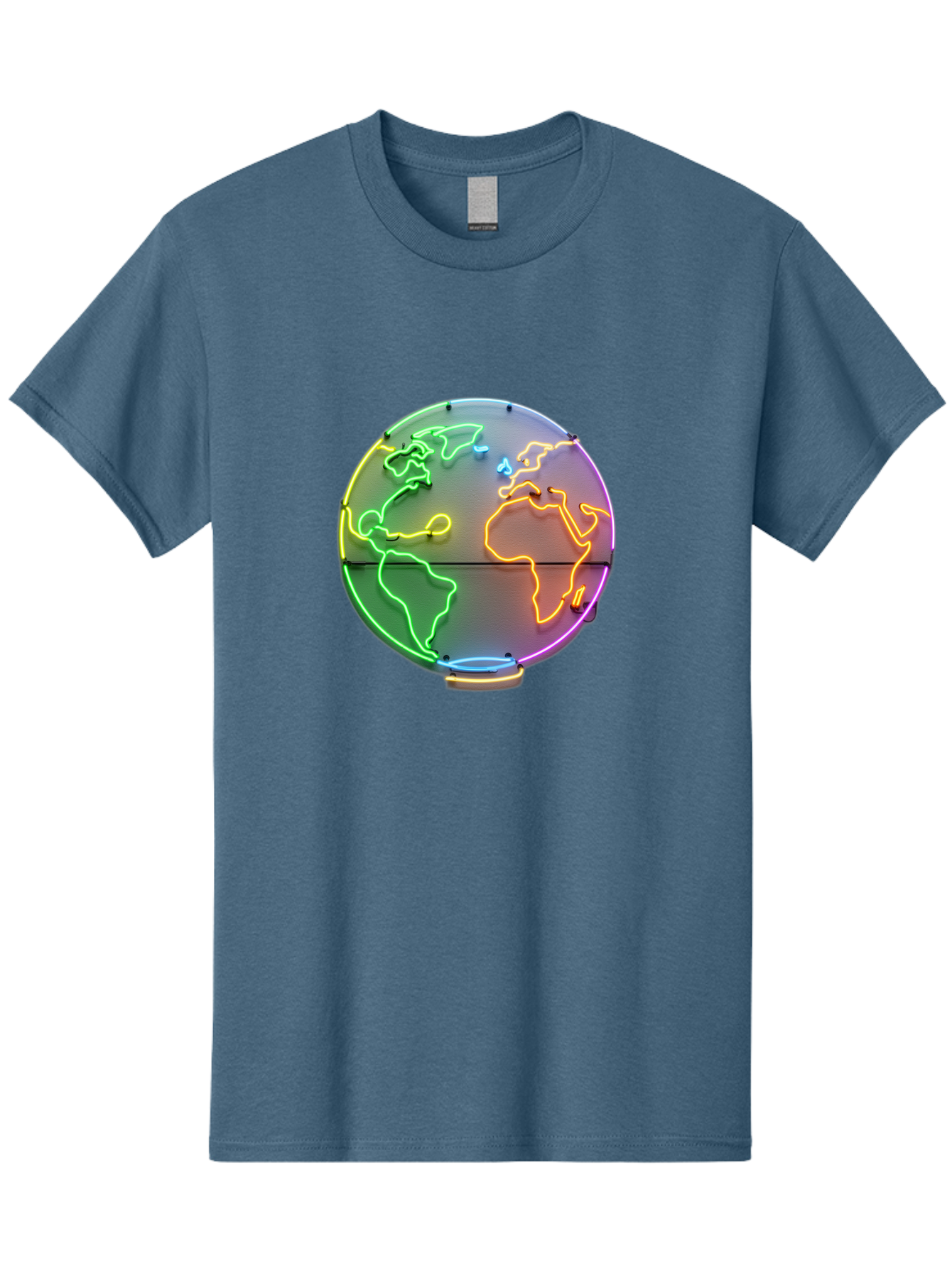 Globe-6 Men'S Graphic Tee, 100% Cotton, Comfortable Casual Summer Wear, Machine Washable, Neon Globe, World Map, Colorful Signage, Led Light Art, Global Navigation, Earth Signage, Colorful Decoration, Neon Lights Baa746