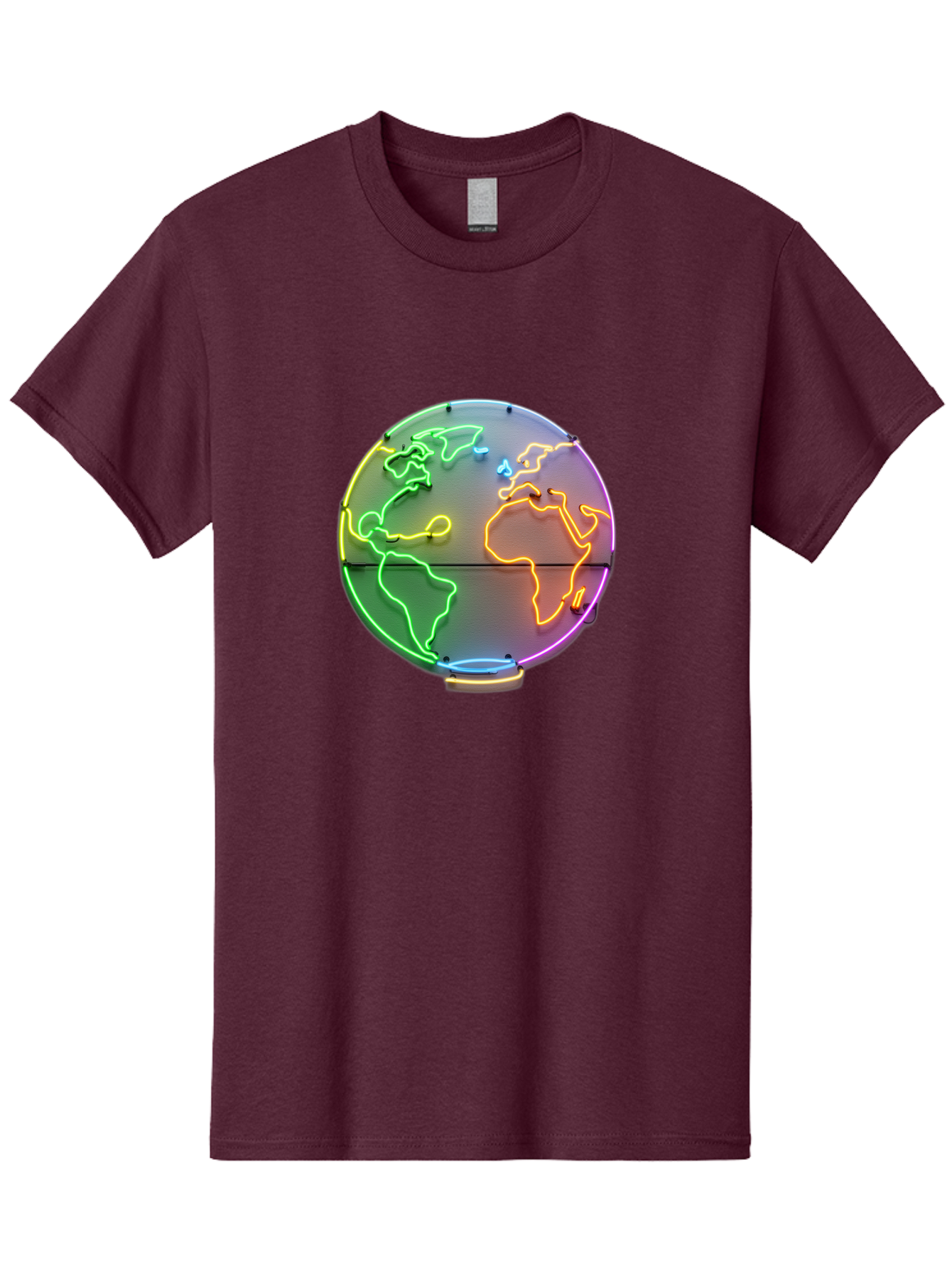 Globe-6 Men'S Graphic Tee, 100% Cotton, Comfortable Casual Summer Wear, Machine Washable, Neon Globe, World Map, Colorful Signage, Led Light Art, Global Navigation, Earth Signage, Colorful Decoration, Neon Lights Baa746