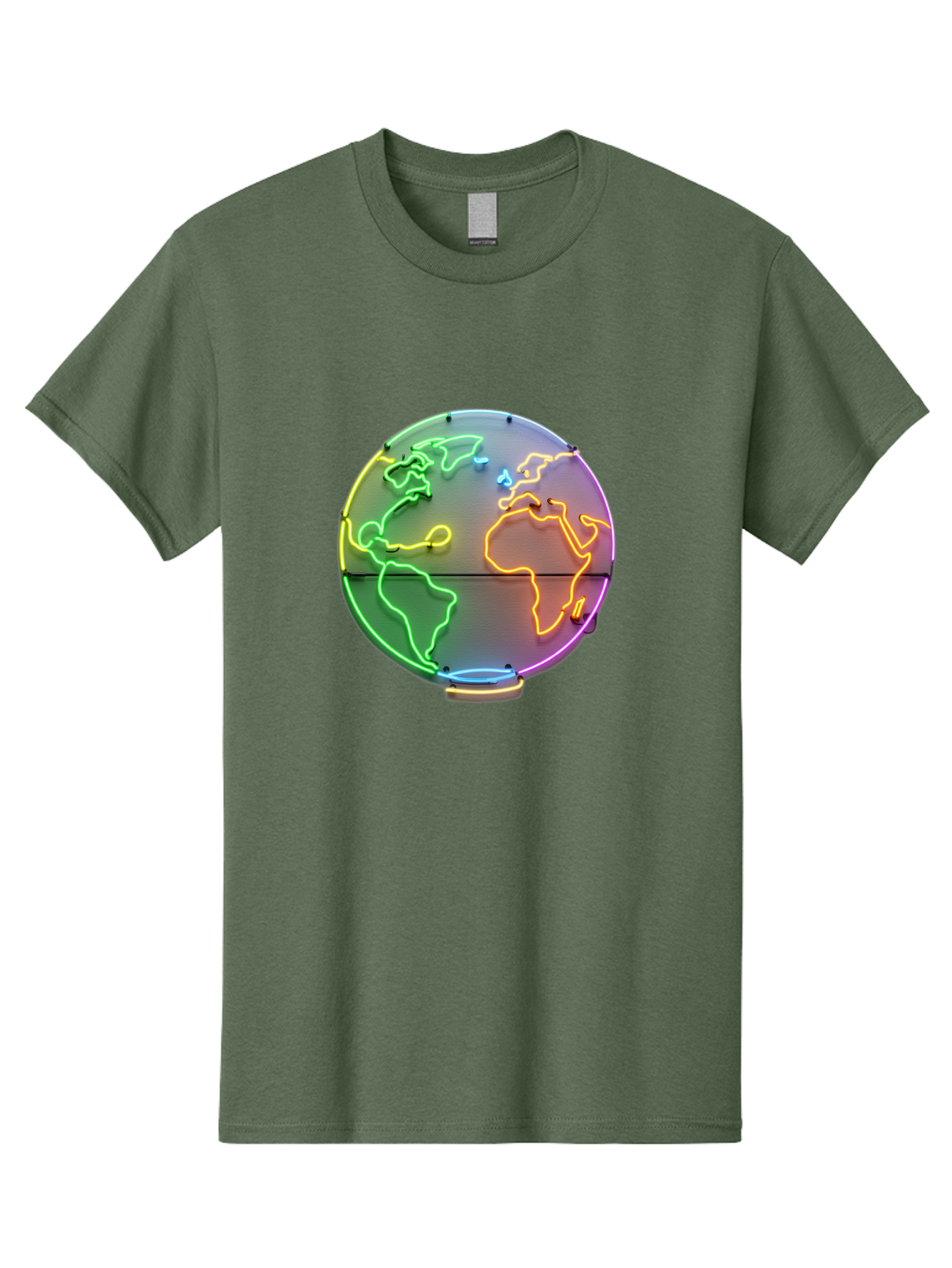 Globe-6 Men'S Graphic Tee, 100% Cotton, Comfortable Casual Summer Wear, Machine Washable, Neon Globe, World Map, Colorful Signage, Led Light Art, Global Navigation, Earth Signage, Colorful Decoration, Neon Lights Baa746