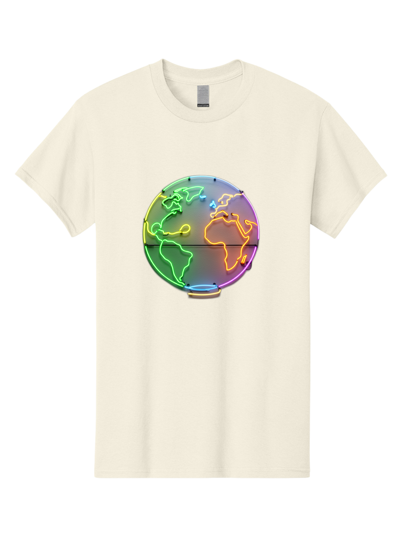 Globe-6 Men'S Graphic Tee, 100% Cotton, Comfortable Casual Summer Wear, Machine Washable, Neon Globe, World Map, Colorful Signage, Led Light Art, Global Navigation, Earth Signage, Colorful Decoration, Neon Lights Baa746