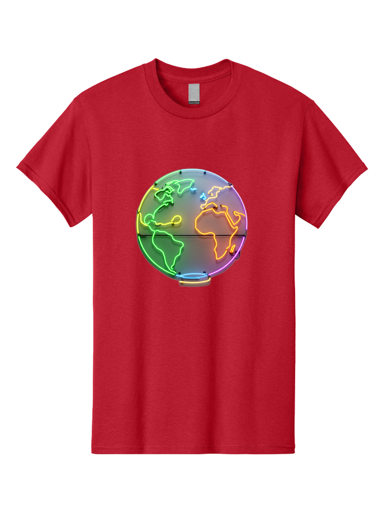 Globe-6 Men'S Graphic Tee, 100% Cotton, Comfortable Casual Summer Wear, Machine Washable, Neon Globe, World Map, Colorful Signage, Led Light Art, Global Navigation, Earth Signage, Colorful Decoration, Neon Lights Baa746
