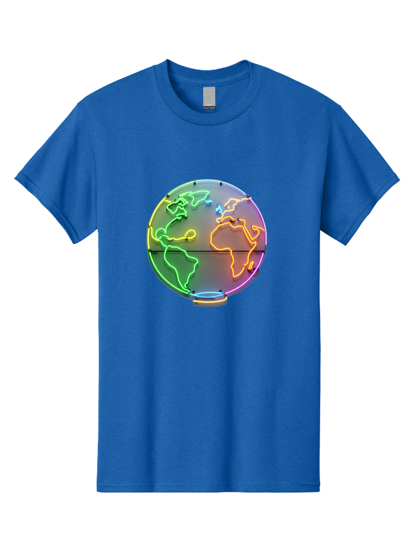 Globe-6 Men'S Graphic Tee, 100% Cotton, Comfortable Casual Summer Wear, Machine Washable, Neon Globe, World Map, Colorful Signage, Led Light Art, Global Navigation, Earth Signage, Colorful Decoration, Neon Lights Baa746