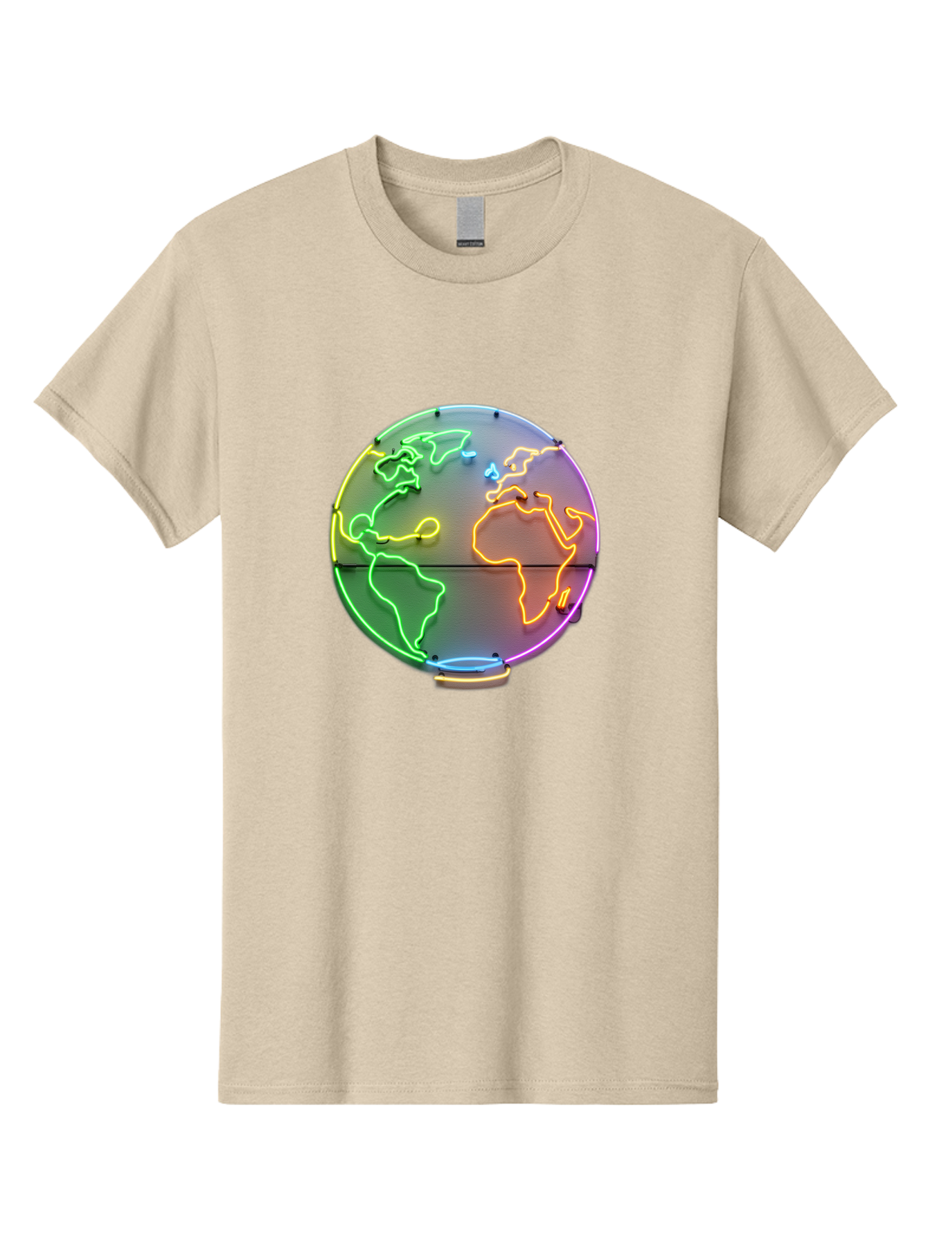 Globe-6 Men'S Graphic Tee, 100% Cotton, Comfortable Casual Summer Wear, Machine Washable, Neon Globe, World Map, Colorful Signage, Led Light Art, Global Navigation, Earth Signage, Colorful Decoration, Neon Lights Baa746