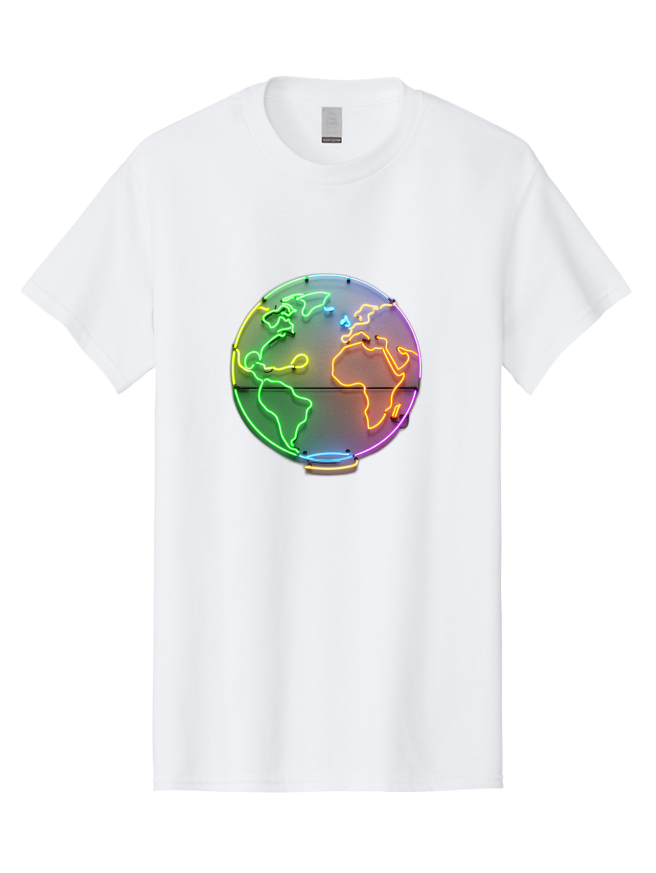 Globe-6 Men'S Graphic Tee, 100% Cotton, Comfortable Casual Summer Wear, Machine Washable, Neon Globe, World Map, Colorful Signage, Led Light Art, Global Navigation, Earth Signage, Colorful Decoration, Neon Lights Baa746