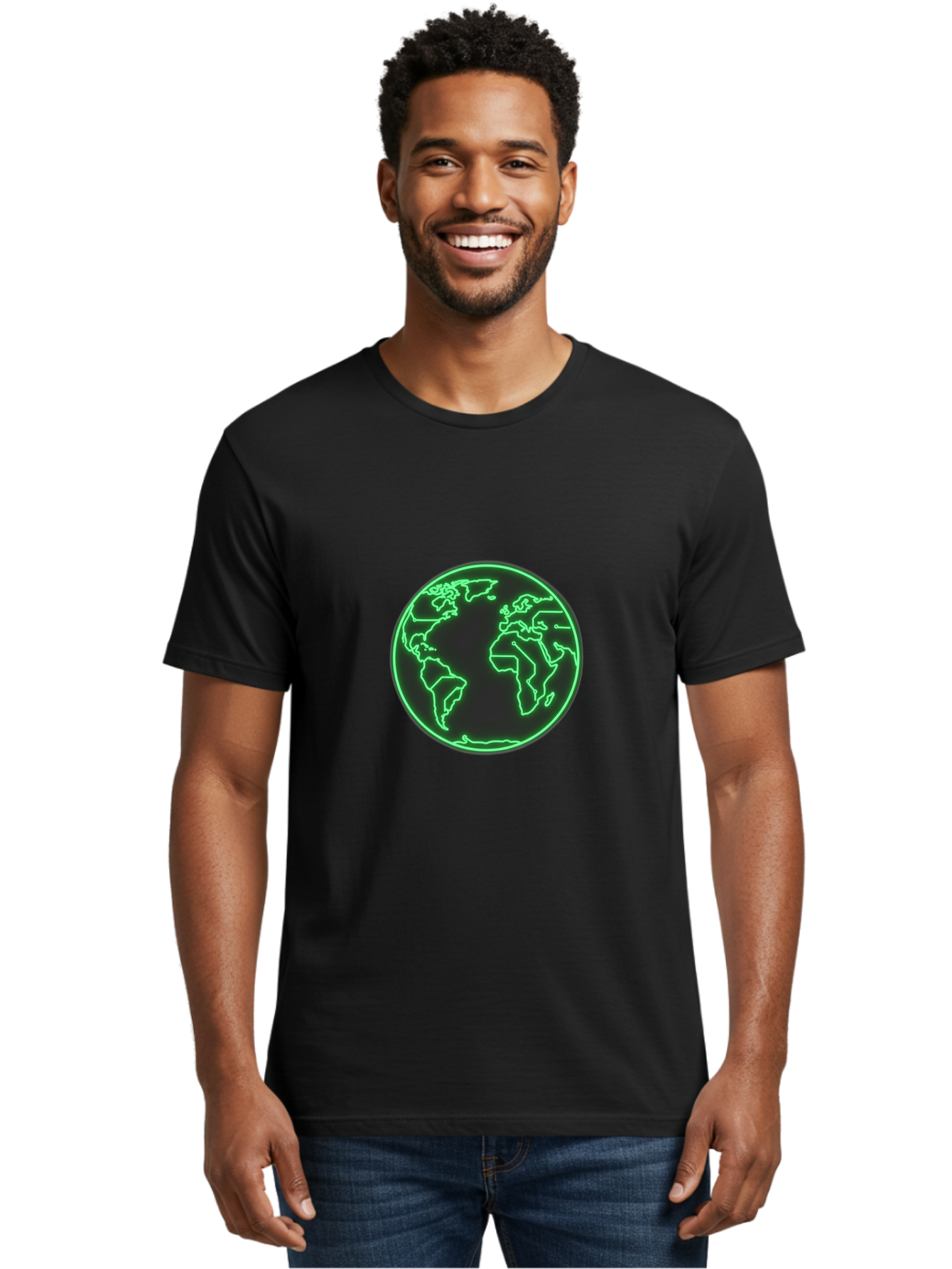 Globe-7 Men'S Graphic Tee, 100% Cotton, Comfortable Casual Summer Wear, Machine Washable, Globe Icon, World Map, Global Illustration, Neon Outline, Minimalist Design, Earth Symbol, International Representation Baa747