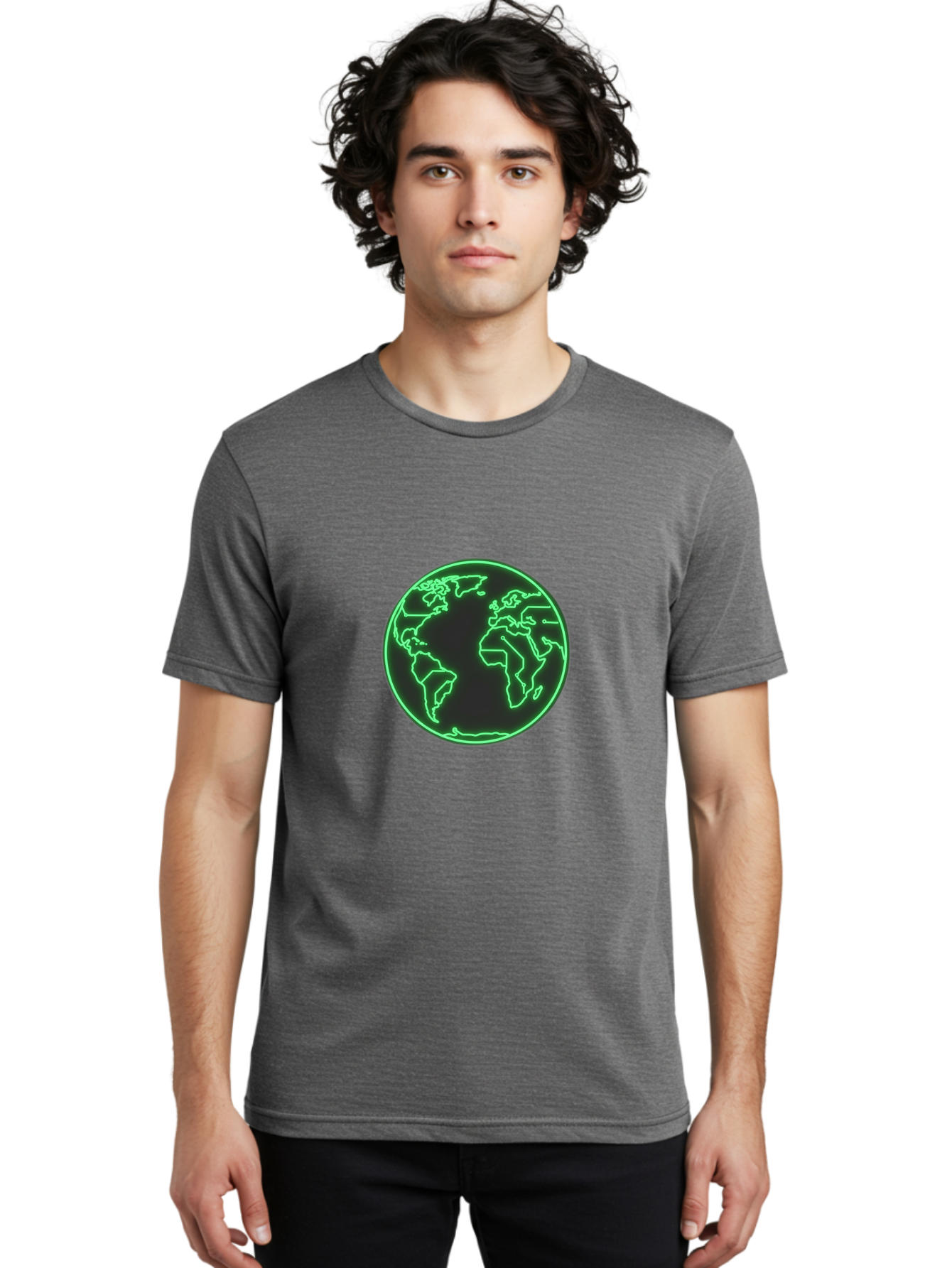 Globe-7 Men'S Graphic Tee, 100% Cotton, Comfortable Casual Summer Wear, Machine Washable, Globe Icon, World Map, Global Illustration, Neon Outline, Minimalist Design, Earth Symbol, International Representation Baa747