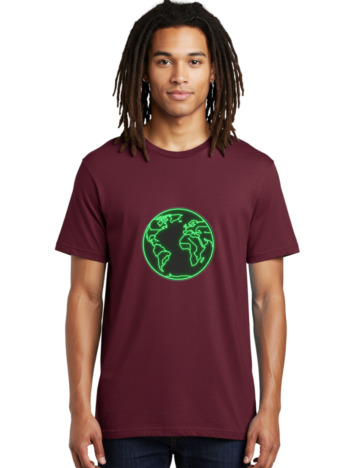 Globe-7 Men'S Graphic Tee, 100% Cotton, Comfortable Casual Summer Wear, Machine Washable, Globe Icon, World Map, Global Illustration, Neon Outline, Minimalist Design, Earth Symbol, International Representation Baa747