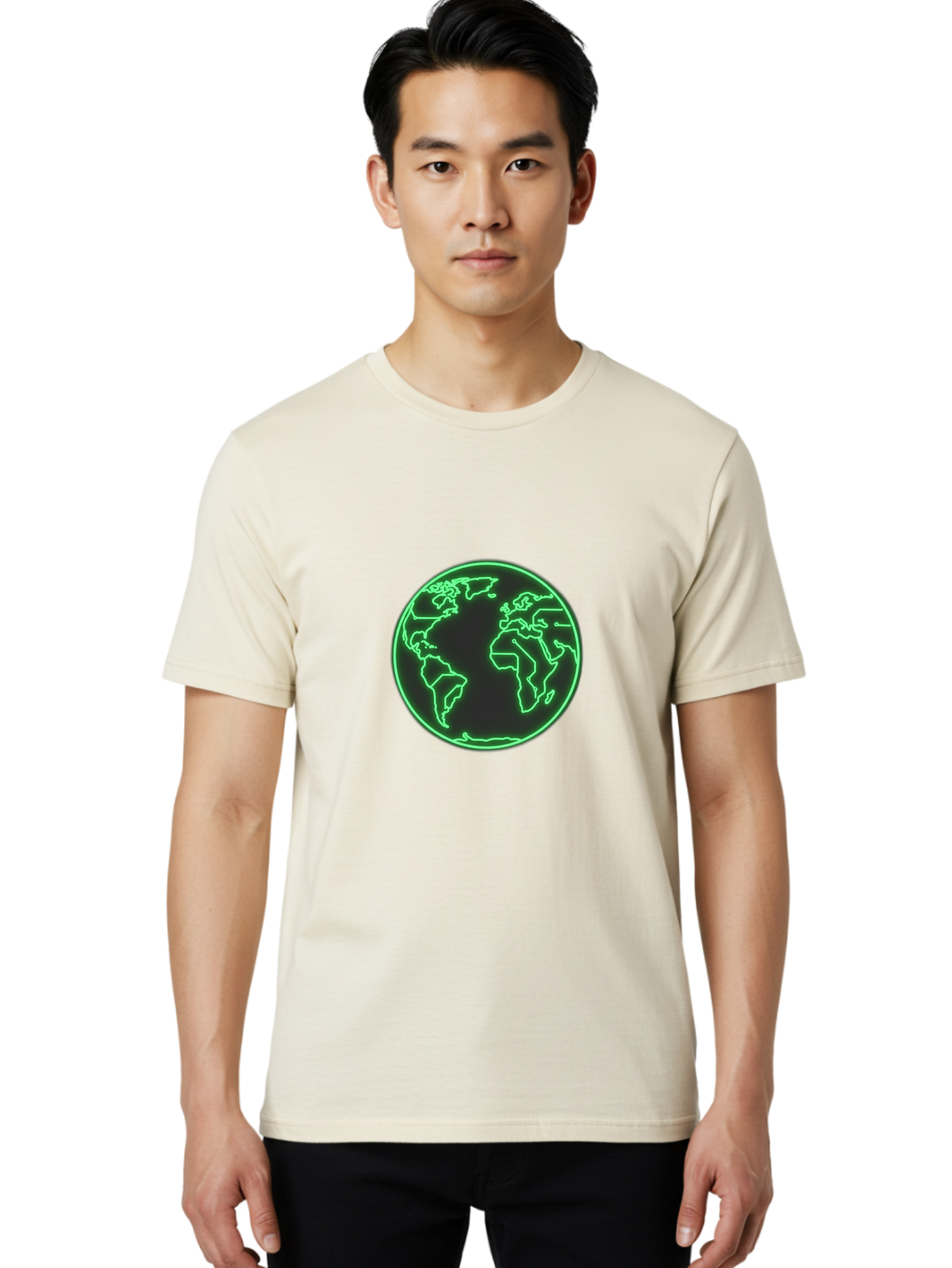 Globe-7 Men'S Graphic Tee, 100% Cotton, Comfortable Casual Summer Wear, Machine Washable, Globe Icon, World Map, Global Illustration, Neon Outline, Minimalist Design, Earth Symbol, International Representation Baa747