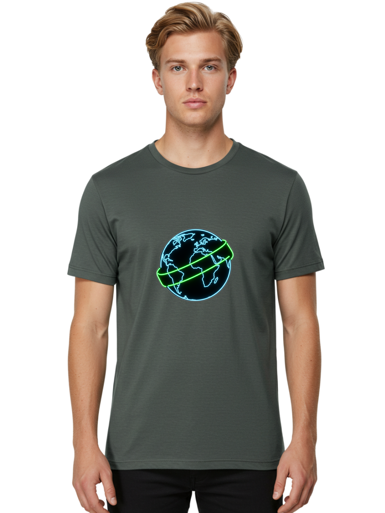 Globe-8 Men'S Graphic Tee, 100% Cotton, Comfortable Casual Summer Wear, Machine Washable, Globe Illustration, Neon Lines, Global Map, Earth Icon, Futuristic Design, Digital Art, World Map Outline, Abstract Globe, Modern Graphic Baa748