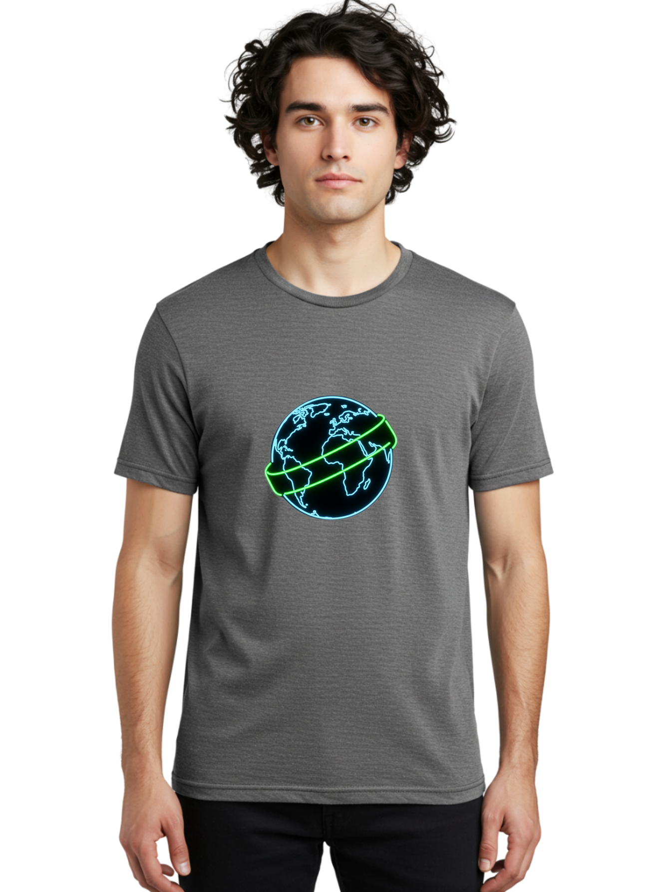 Globe-8 Men'S Graphic Tee, 100% Cotton, Comfortable Casual Summer Wear, Machine Washable, Globe Illustration, Neon Lines, Global Map, Earth Icon, Futuristic Design, Digital Art, World Map Outline, Abstract Globe, Modern Graphic Baa748
