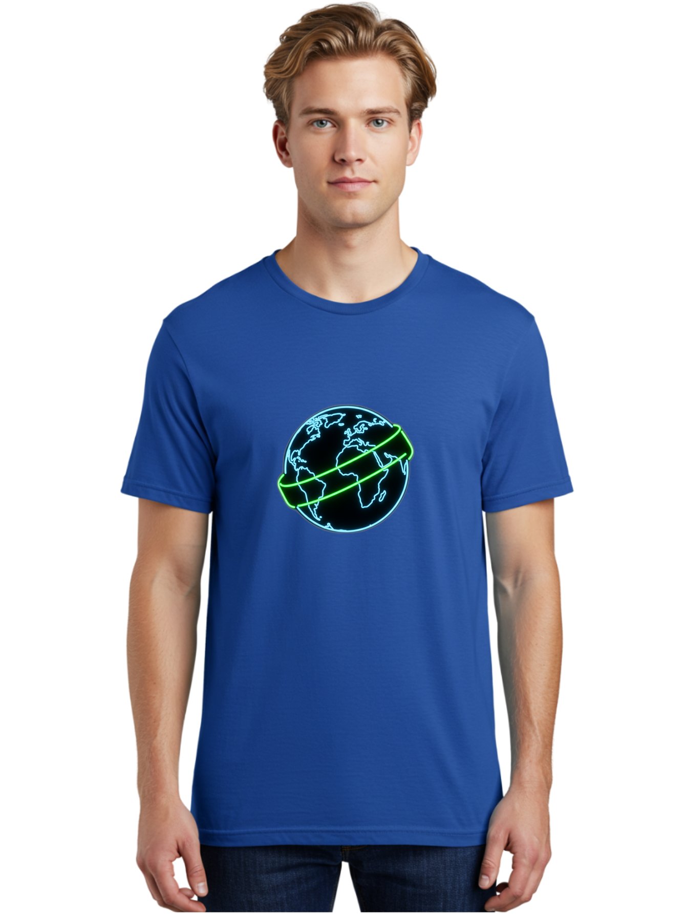 Globe-8 Men'S Graphic Tee, 100% Cotton, Comfortable Casual Summer Wear, Machine Washable, Globe Illustration, Neon Lines, Global Map, Earth Icon, Futuristic Design, Digital Art, World Map Outline, Abstract Globe, Modern Graphic Baa748