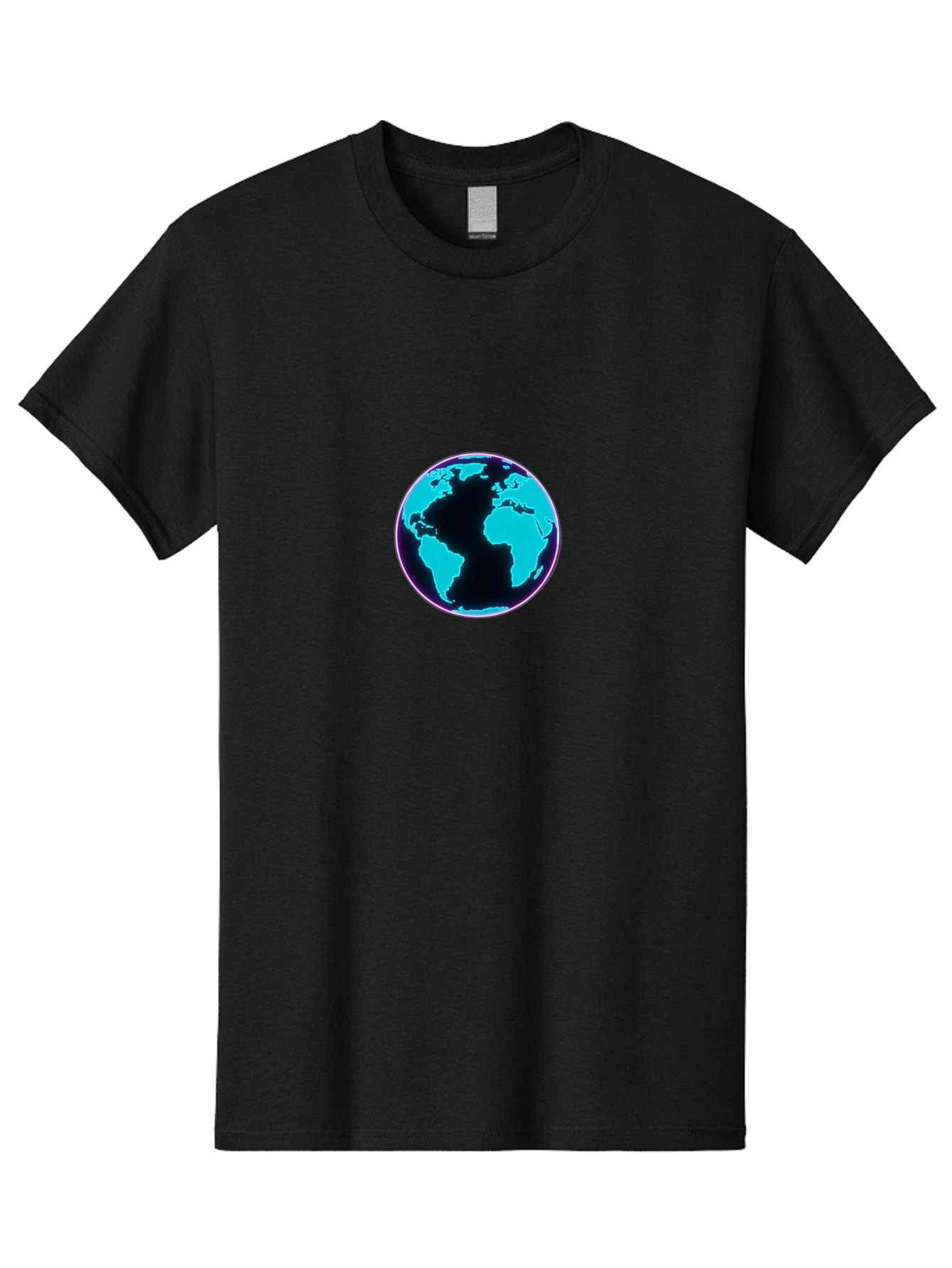 Globe-9 Men'S Graphic Tee, 100% Cotton, Comfortable Casual Summer Wear, Machine Washable, Globe, World Map, Blue And Black Silhouette, Centered, Visual Representation, Earth'S Surface, Americas Centered, Pink Outline, Modern Design, Baa749