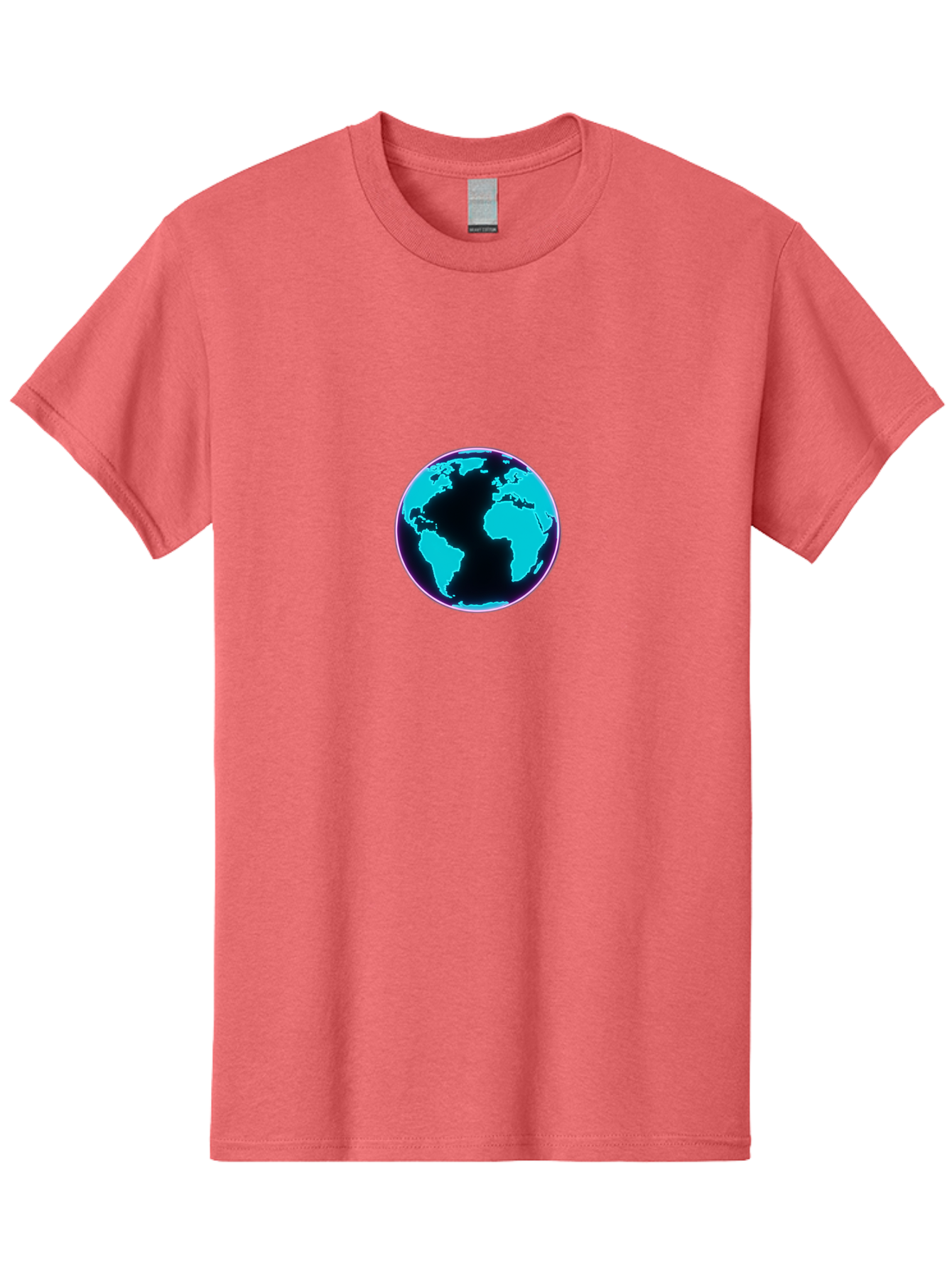 Globe-9 Men'S Graphic Tee, 100% Cotton, Comfortable Casual Summer Wear, Machine Washable, Globe, World Map, Blue And Black Silhouette, Centered, Visual Representation, Earth'S Surface, Americas Centered, Pink Outline, Modern Design, Baa749