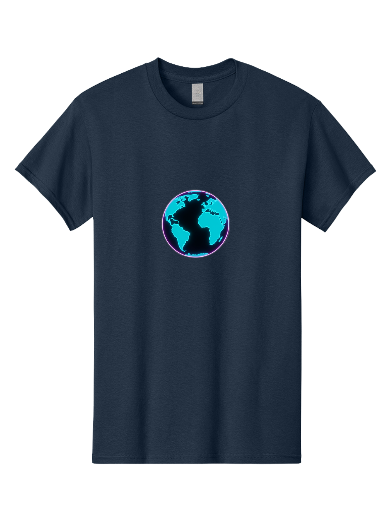 Globe-9 Men'S Graphic Tee, 100% Cotton, Comfortable Casual Summer Wear, Machine Washable, Globe, World Map, Blue And Black Silhouette, Centered, Visual Representation, Earth'S Surface, Americas Centered, Pink Outline, Modern Design, Baa749