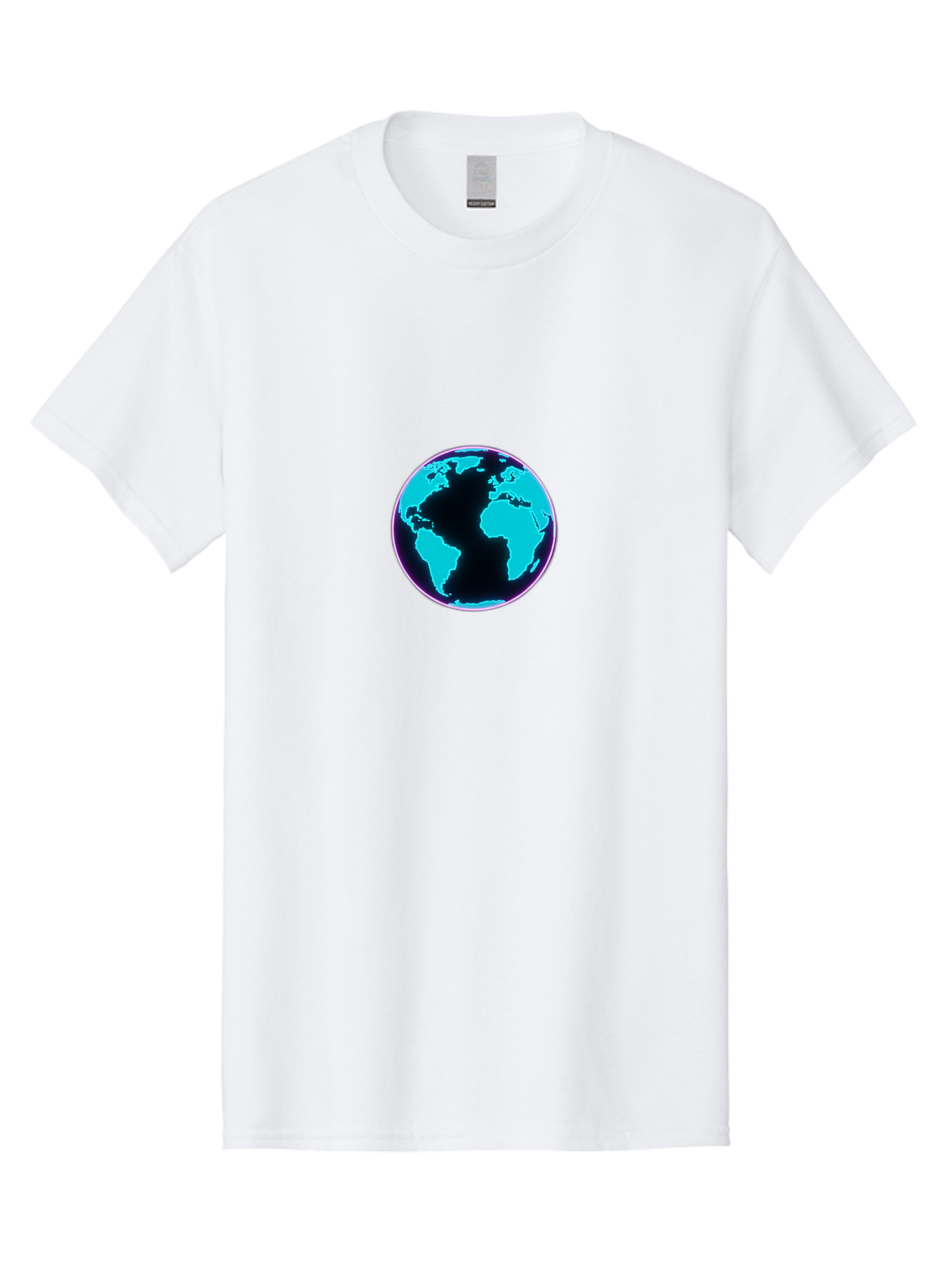 Globe-9 Men'S Graphic Tee, 100% Cotton, Comfortable Casual Summer Wear, Machine Washable, Globe, World Map, Blue And Black Silhouette, Centered, Visual Representation, Earth'S Surface, Americas Centered, Pink Outline, Modern Design, Baa749
