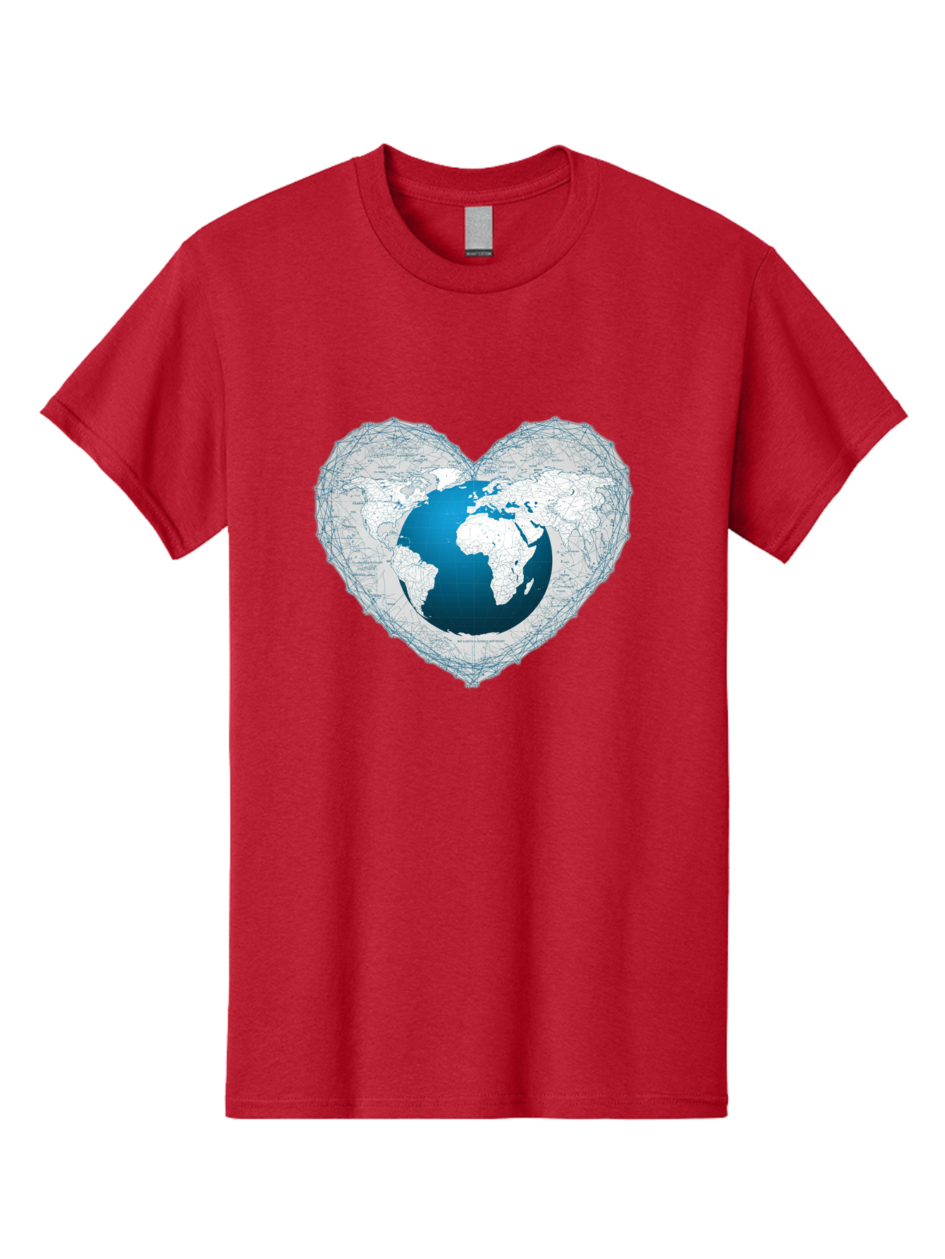 Globe-In-Heart-2 Men'S Graphic Tee, 100% Cotton, Comfortable Casual Summer Wear, Machine Washable, Globe In Heart Shape, World Map, Love For The Earth, Global Unity, Blue Gradient, Wireframe Design, Earth Illustration, Heart-Shaped Globe Baa753