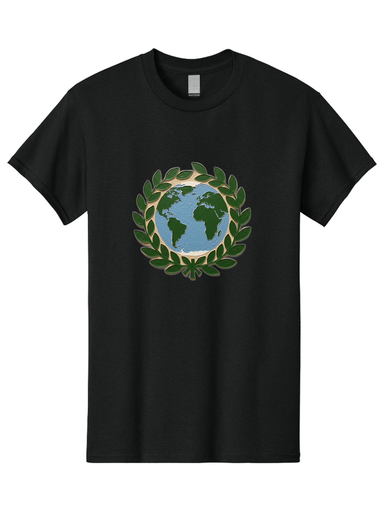 Globe-With-Laurel-Wreath Men'S Graphic Tee, 100% Cotton, Comfortable Casual Summer Wear, Machine Washable, Globe Surrounded By Leaves, Environmental Protection, Eco-Friendly, Conservation, Green Initiatives, Sustainable Living, Earth Day, Baa756