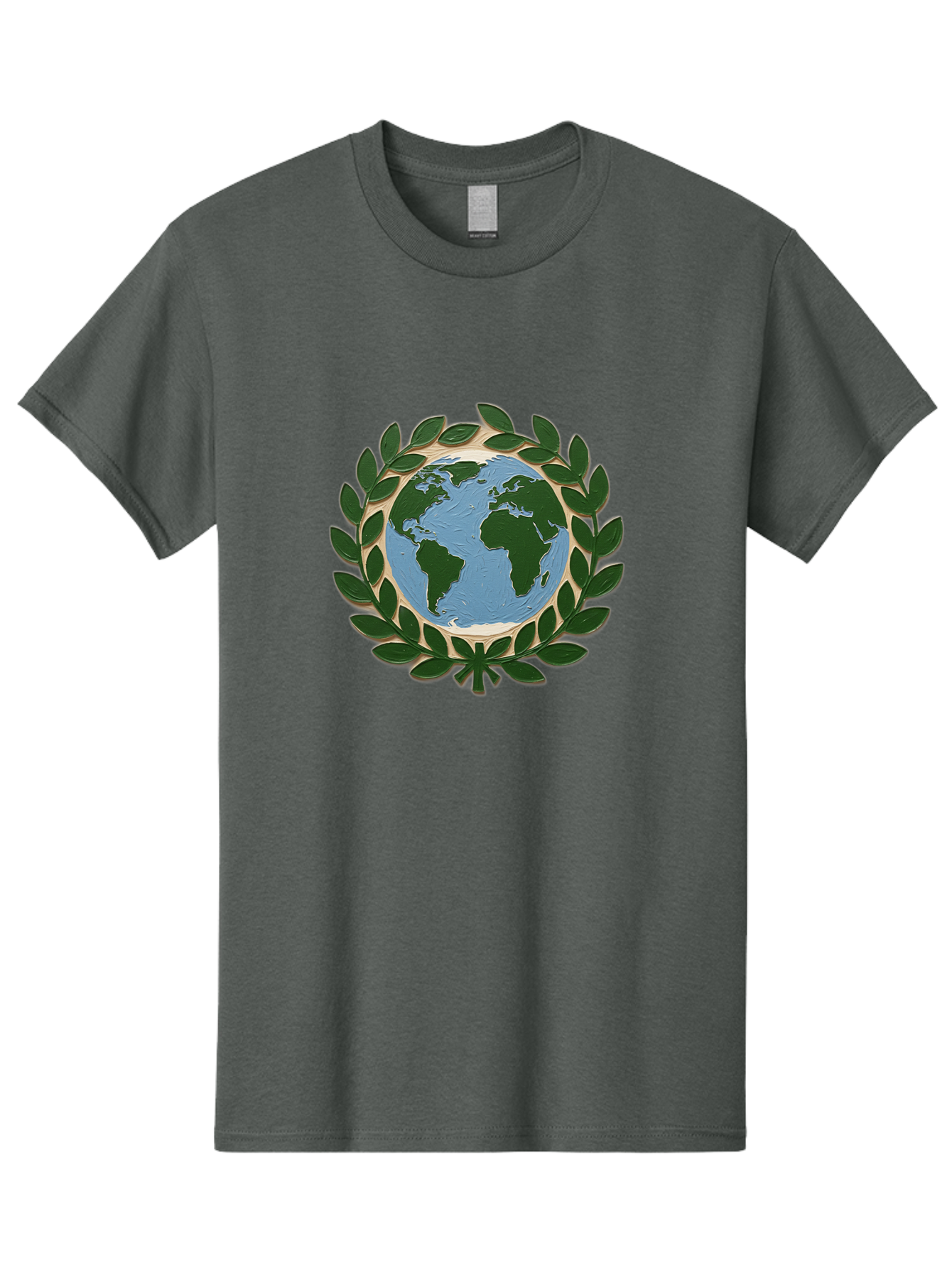 Globe-With-Laurel-Wreath Men'S Graphic Tee, 100% Cotton, Comfortable Casual Summer Wear, Machine Washable, Globe Surrounded By Leaves, Environmental Protection, Eco-Friendly, Conservation, Green Initiatives, Sustainable Living, Earth Day, Baa756