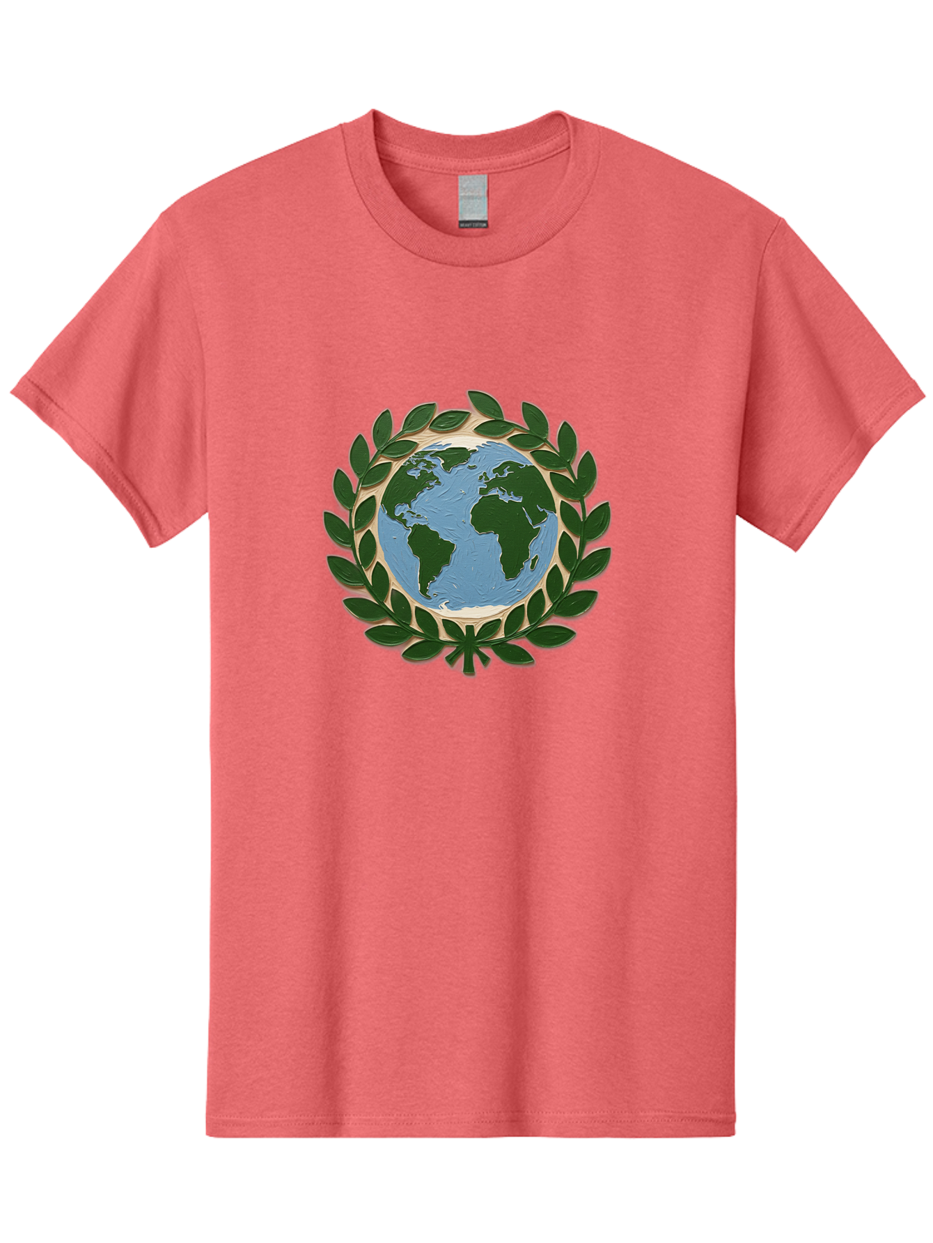 Globe-With-Laurel-Wreath Men'S Graphic Tee, 100% Cotton, Comfortable Casual Summer Wear, Machine Washable, Globe Surrounded By Leaves, Environmental Protection, Eco-Friendly, Conservation, Green Initiatives, Sustainable Living, Earth Day, Baa756