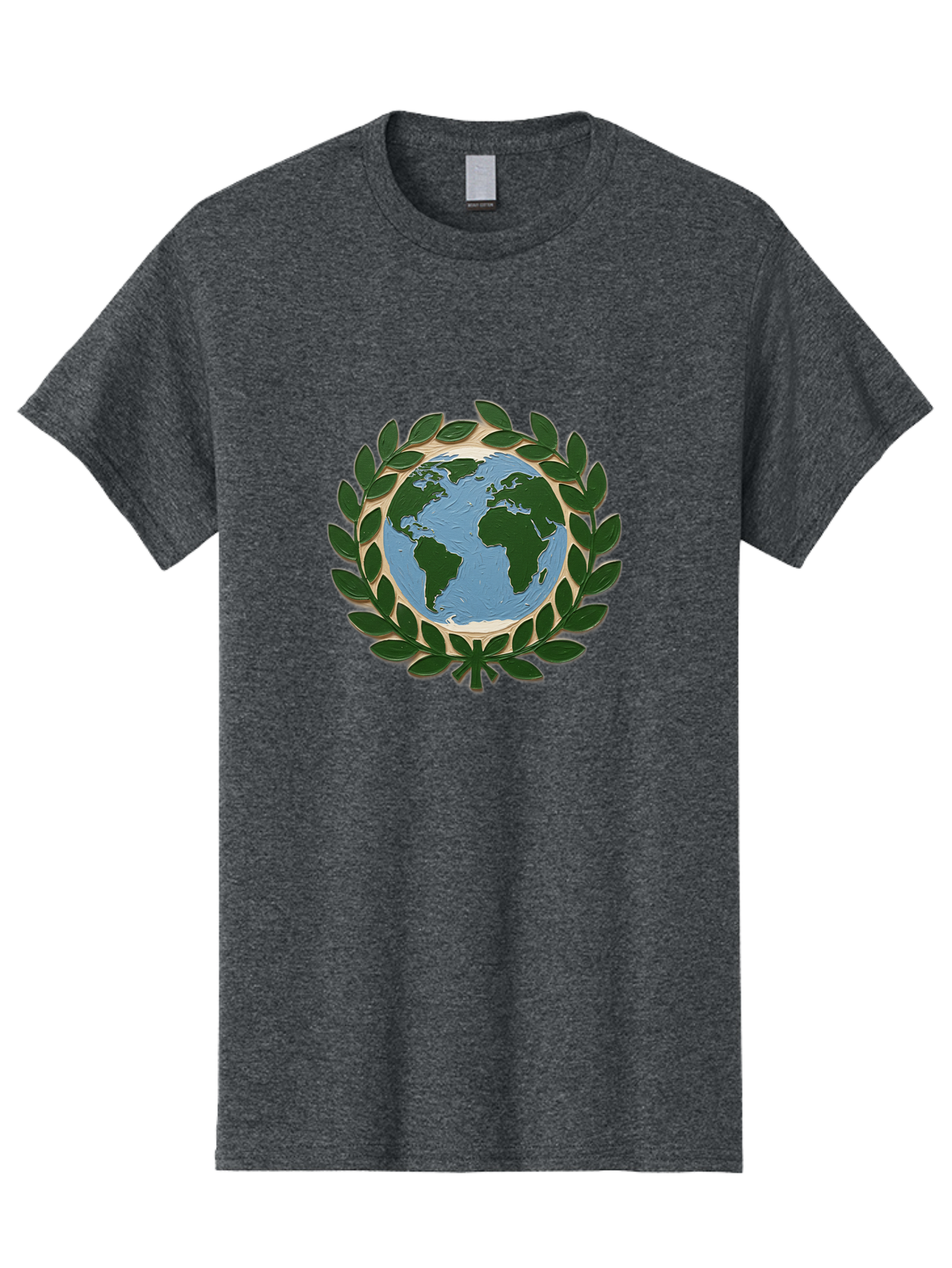 Globe-With-Laurel-Wreath Men'S Graphic Tee, 100% Cotton, Comfortable Casual Summer Wear, Machine Washable, Globe Surrounded By Leaves, Environmental Protection, Eco-Friendly, Conservation, Green Initiatives, Sustainable Living, Earth Day, Baa756