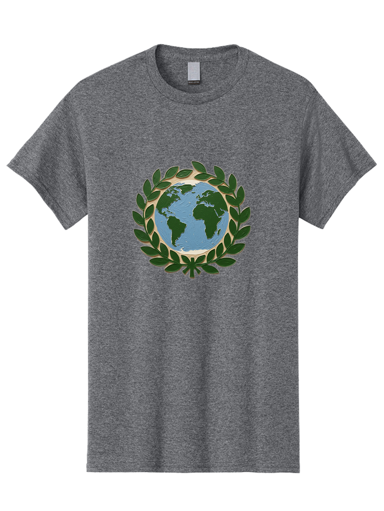 Globe-With-Laurel-Wreath Men'S Graphic Tee, 100% Cotton, Comfortable Casual Summer Wear, Machine Washable, Globe Surrounded By Leaves, Environmental Protection, Eco-Friendly, Conservation, Green Initiatives, Sustainable Living, Earth Day, Baa756