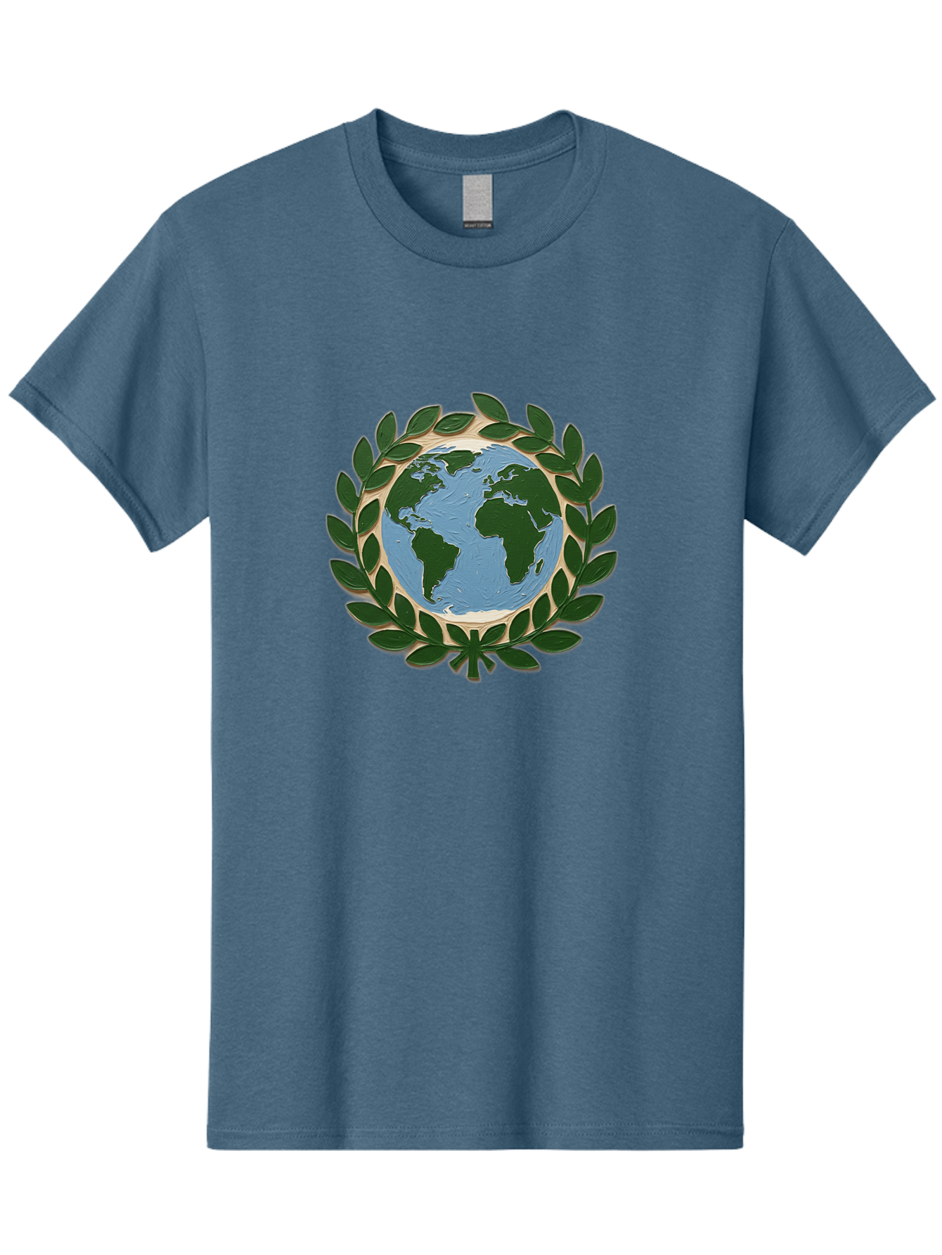 Globe-With-Laurel-Wreath Men'S Graphic Tee, 100% Cotton, Comfortable Casual Summer Wear, Machine Washable, Globe Surrounded By Leaves, Environmental Protection, Eco-Friendly, Conservation, Green Initiatives, Sustainable Living, Earth Day, Baa756