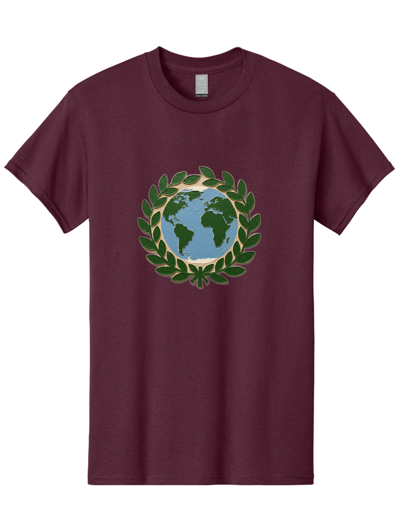 Globe-With-Laurel-Wreath Men'S Graphic Tee, 100% Cotton, Comfortable Casual Summer Wear, Machine Washable, Globe Surrounded By Leaves, Environmental Protection, Eco-Friendly, Conservation, Green Initiatives, Sustainable Living, Earth Day, Baa756