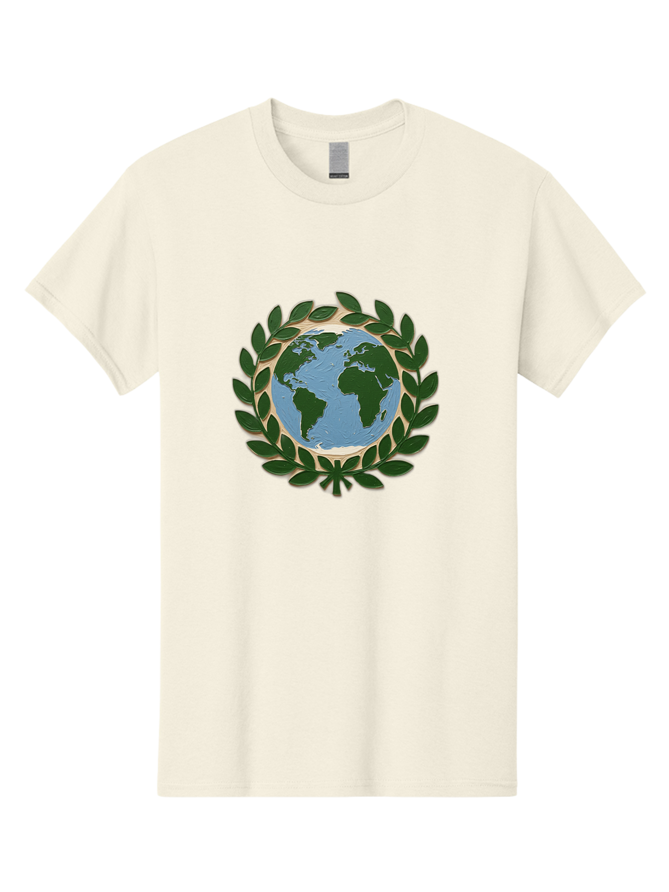 Globe-With-Laurel-Wreath Men'S Graphic Tee, 100% Cotton, Comfortable Casual Summer Wear, Machine Washable, Globe Surrounded By Leaves, Environmental Protection, Eco-Friendly, Conservation, Green Initiatives, Sustainable Living, Earth Day, Baa756