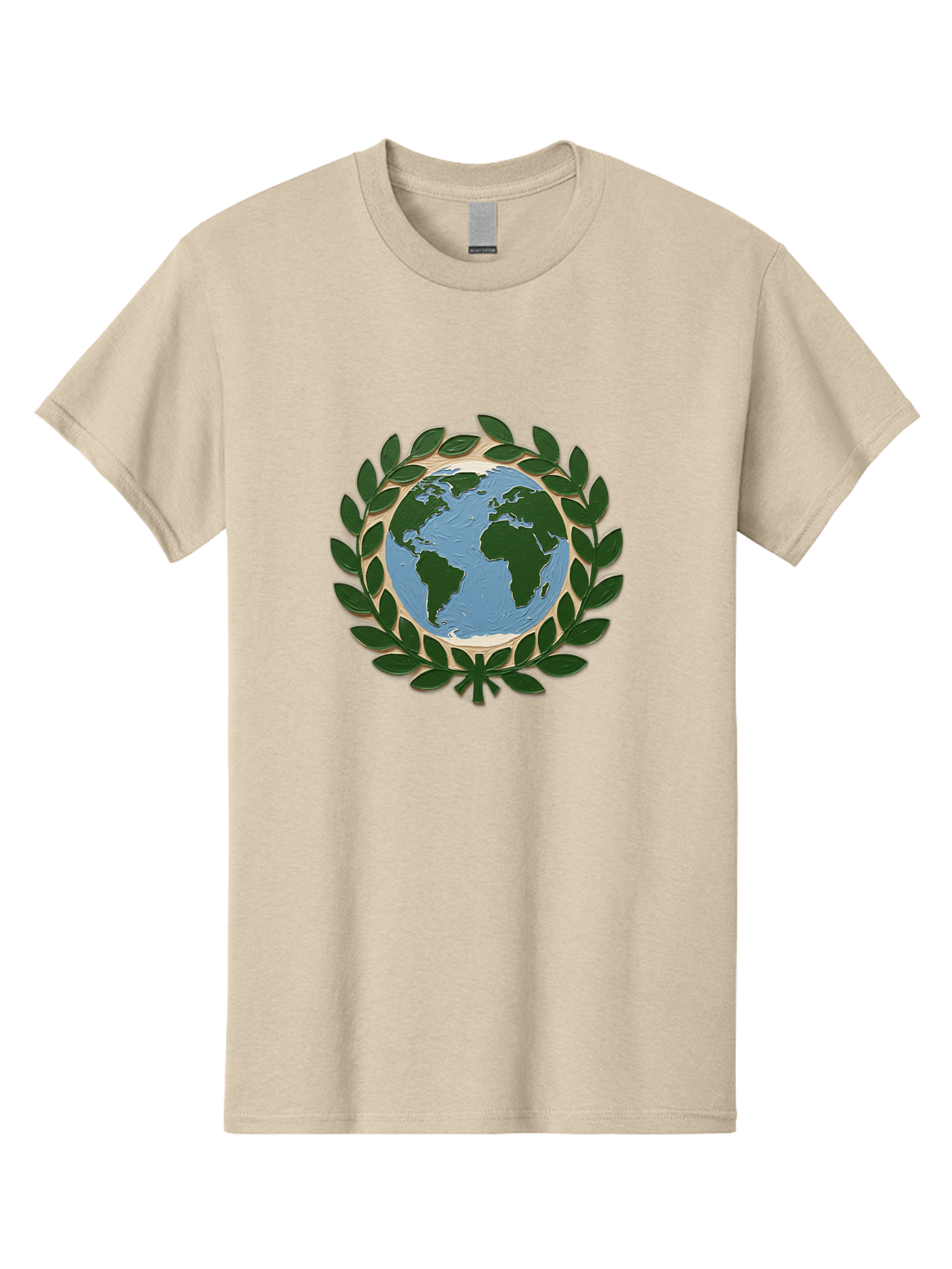 Globe-With-Laurel-Wreath Men'S Graphic Tee, 100% Cotton, Comfortable Casual Summer Wear, Machine Washable, Globe Surrounded By Leaves, Environmental Protection, Eco-Friendly, Conservation, Green Initiatives, Sustainable Living, Earth Day, Baa756