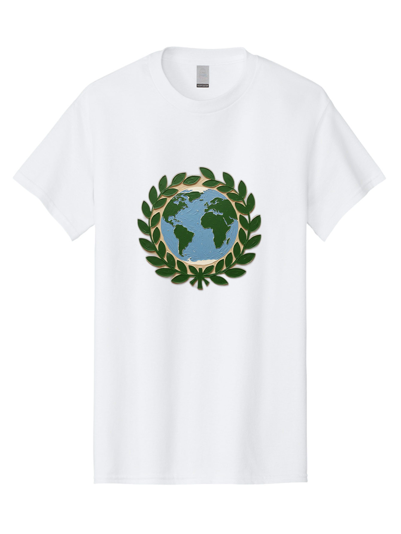 Globe-With-Laurel-Wreath Men'S Graphic Tee, 100% Cotton, Comfortable Casual Summer Wear, Machine Washable, Globe Surrounded By Leaves, Environmental Protection, Eco-Friendly, Conservation, Green Initiatives, Sustainable Living, Earth Day, Baa756