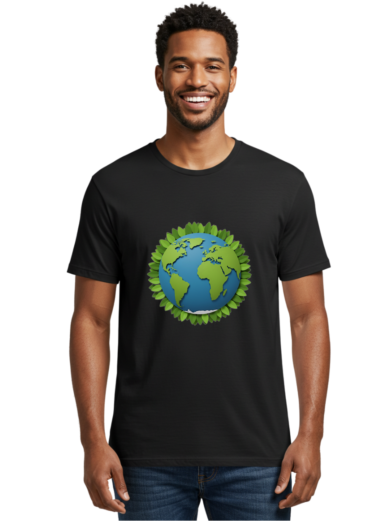 Globe-With-Leaves-1 Men'S Graphic Tee, 100% Cotton, Comfortable Casual Summer Wear, Machine Washable, Globe Surrounded By Leaves, Eco-Friendly, Sustainable Living, Environmental Conservation, Green Earth, World Unity, Going Green, Earth Day Baa757