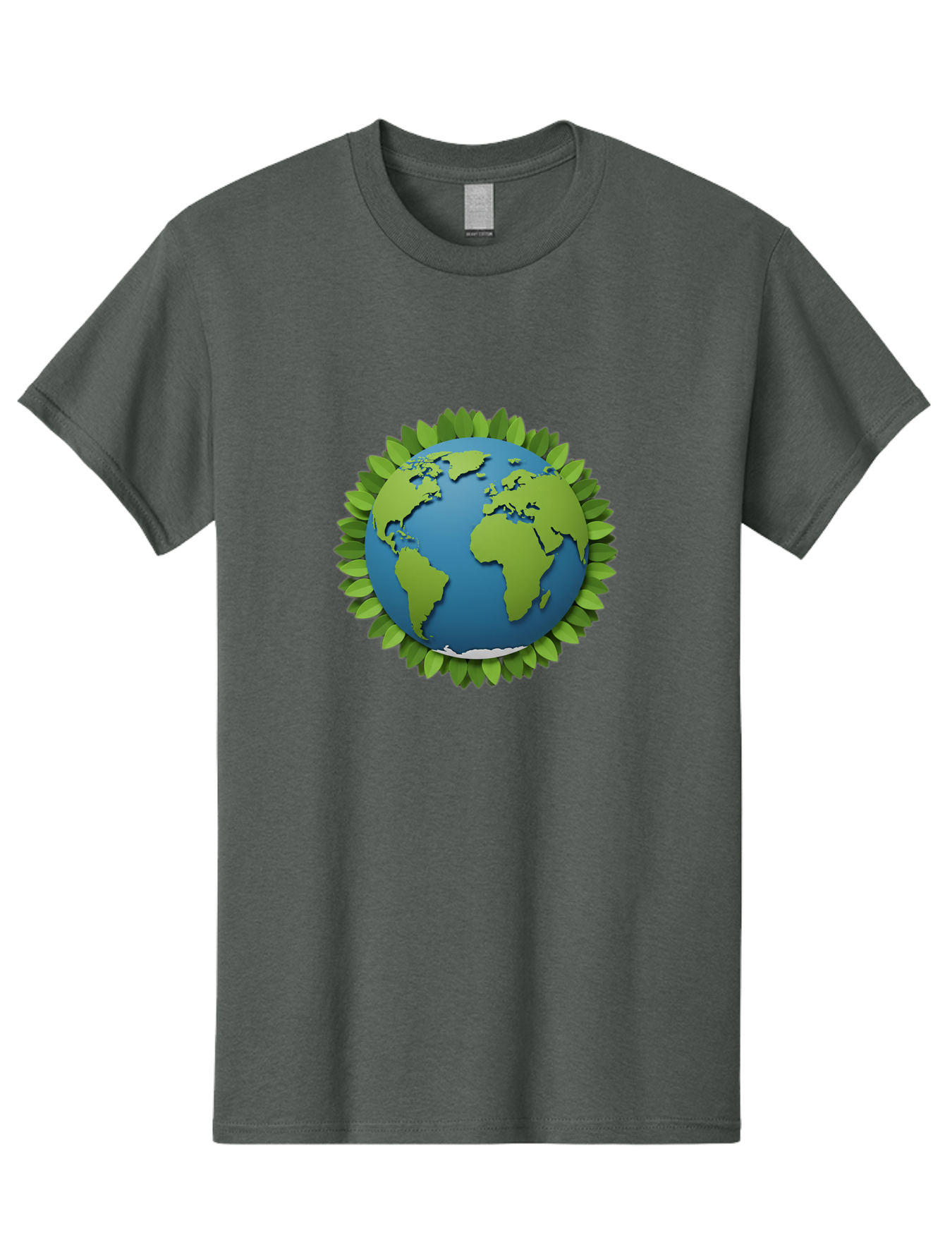 Globe-With-Leaves-1 Men'S Graphic Tee, 100% Cotton, Comfortable Casual Summer Wear, Machine Washable, Globe Surrounded By Leaves, Eco-Friendly, Sustainable Living, Environmental Conservation, Green Earth, World Unity, Going Green, Earth Day Baa757